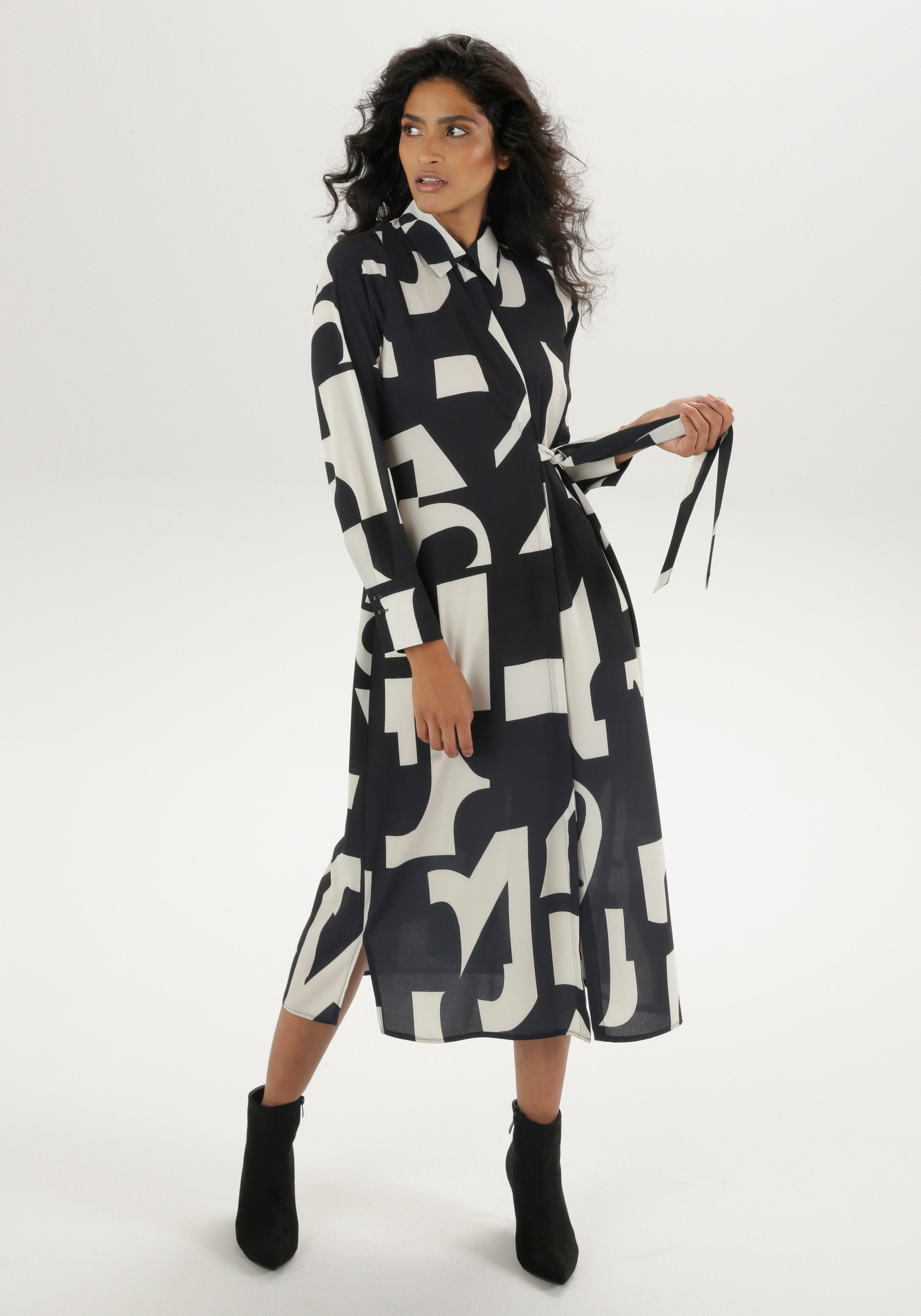 Aniston SELECTED Midikleid, Hemdblusenkleid mit seitlichem Bindedetail günstig online kaufen