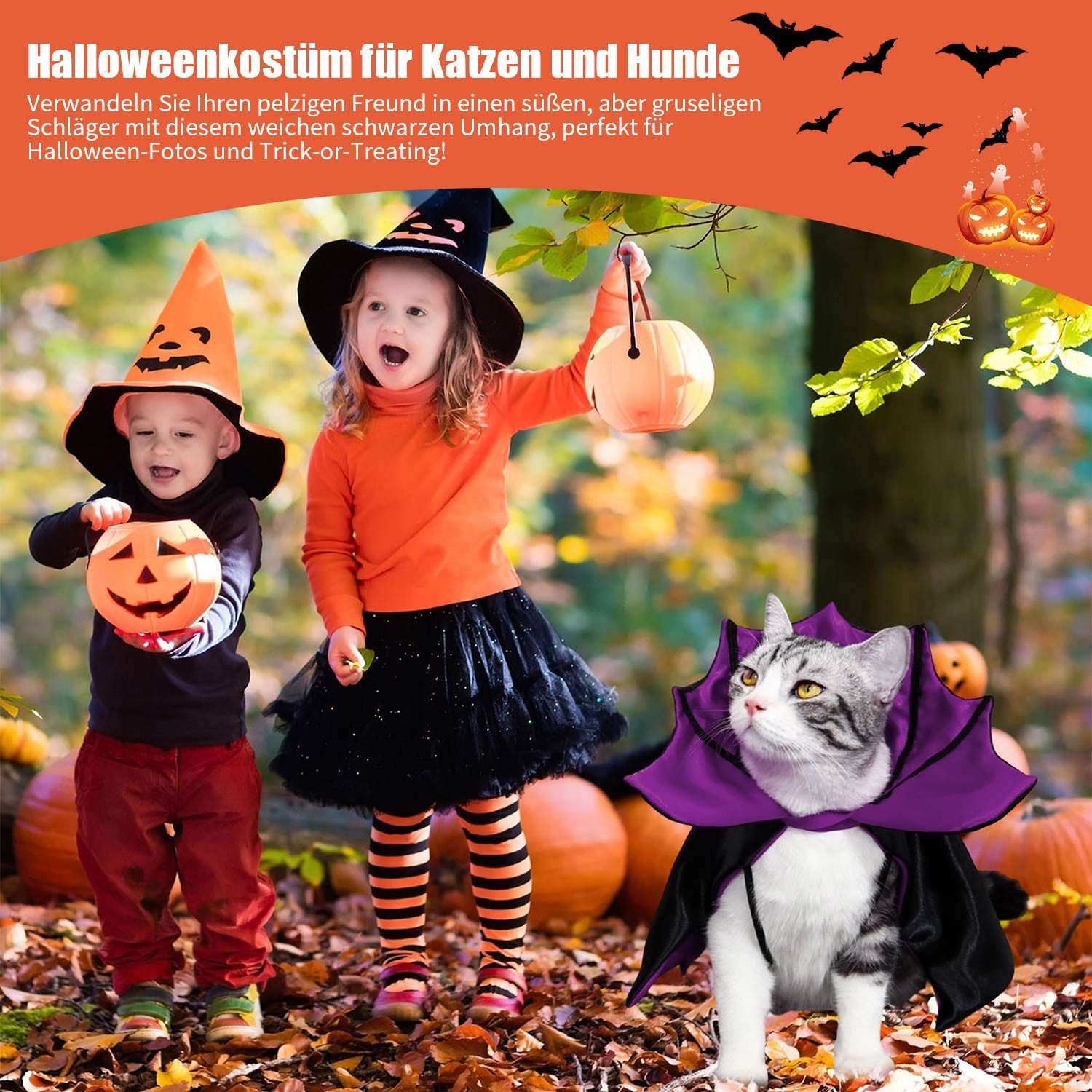 Refttenw Hundekostüm Katzenkostüm Halloween Haustier Kostümumhang, Fledermaus 3D-Stehkragen, für Halloween Party, Haustier Cosplay