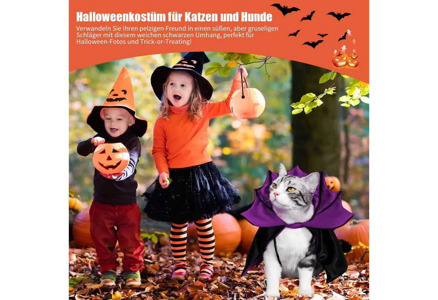 Thumbnail - Refttenw Hundekostüm Katzenkostüm Halloween Haustier Kostümumhang, Fledermaus 3D-Stehkragen, für Halloween Party, Hausti...