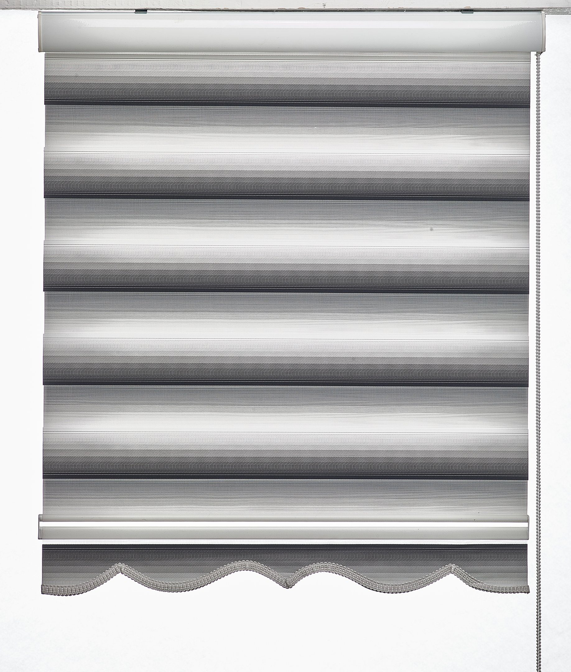 Doppelrollo nach Maß 3884-5 Grau-Weiß Wandmontage und Deckenmontage Deckenmontage, Yasar Gardinen, Klemmfix (Ohne Bohren) 150cm, Länge bis
