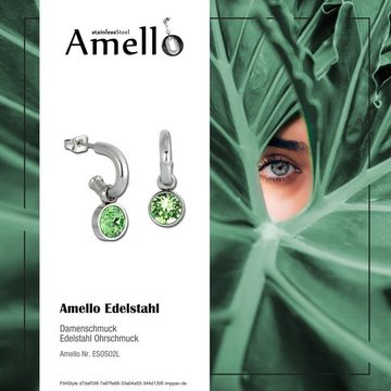 Amello Paar Creolen Amello Ohrringe Edelstahl Creolen hellgrün (Creolen), Damen Creolen aus Edelstahl (Stainless Steel), silberfarben, hellgrün