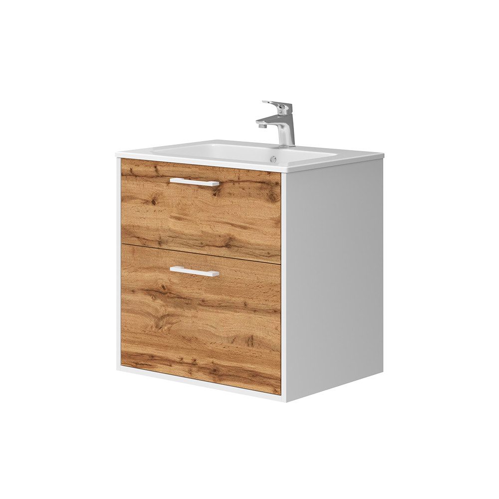 Badmöbel-Set Lanco, Weiß/Goldkraft Eiche, 61 x 61.5 cm mit Waschbecken