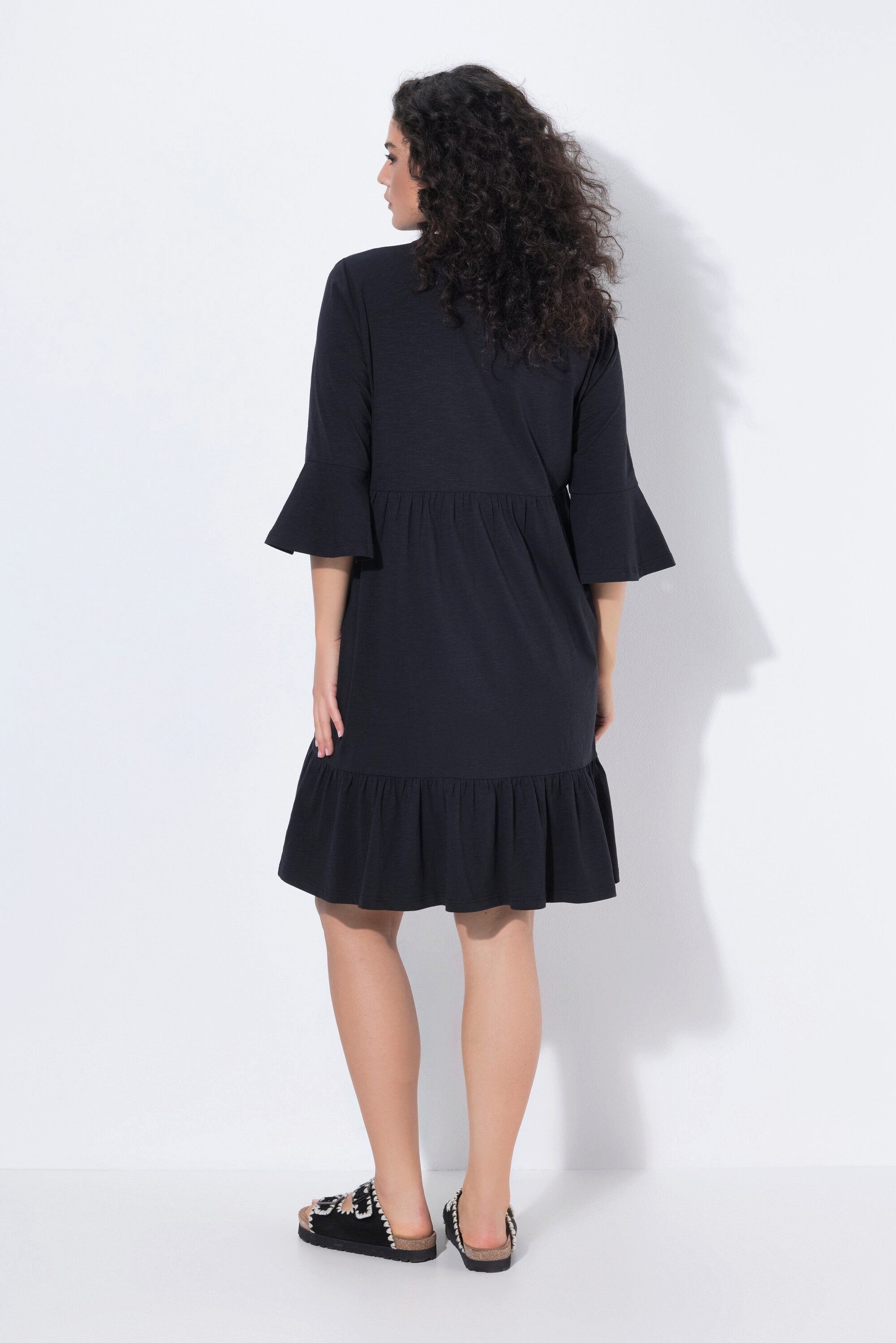 Ulla Popken Jerseykleid Jerseykleid A-Linie Tunika-Ausschnitt 3/4-Arm