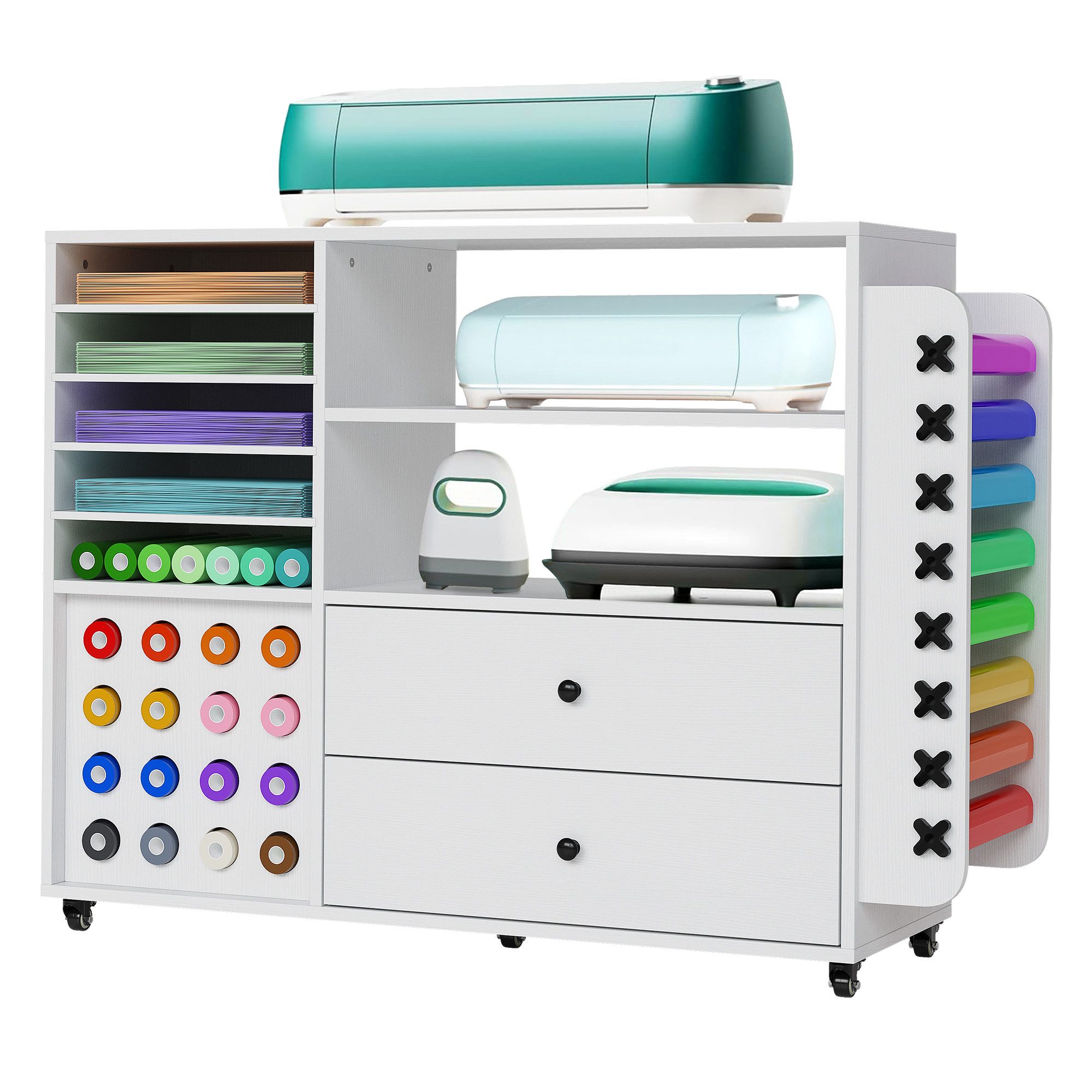 GarveeMore Rollwagen für Bastelbedarf, Vinyl Rollen Organizer, Cricut Aufbewahrung, 5 leise Rollen 360° lenkbar, verstellbare Böden, 2 Schublade