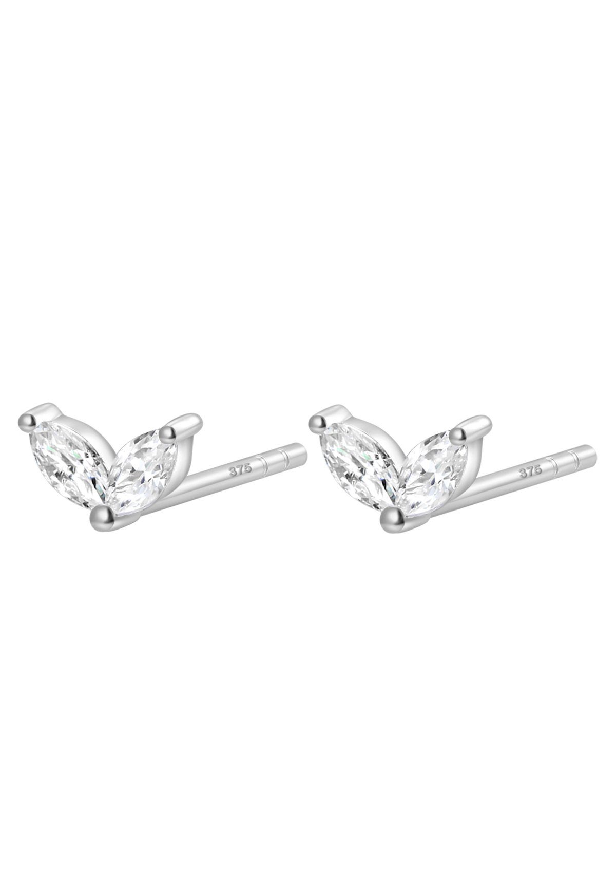 Dear Me Paar Ohrstecker Mini Glanz 375 Gold für Damen, Gelbgold/Weißgold, Kleine Ohrringe 9 Karat Massivgold Kristalle, Echtgold Schmuck