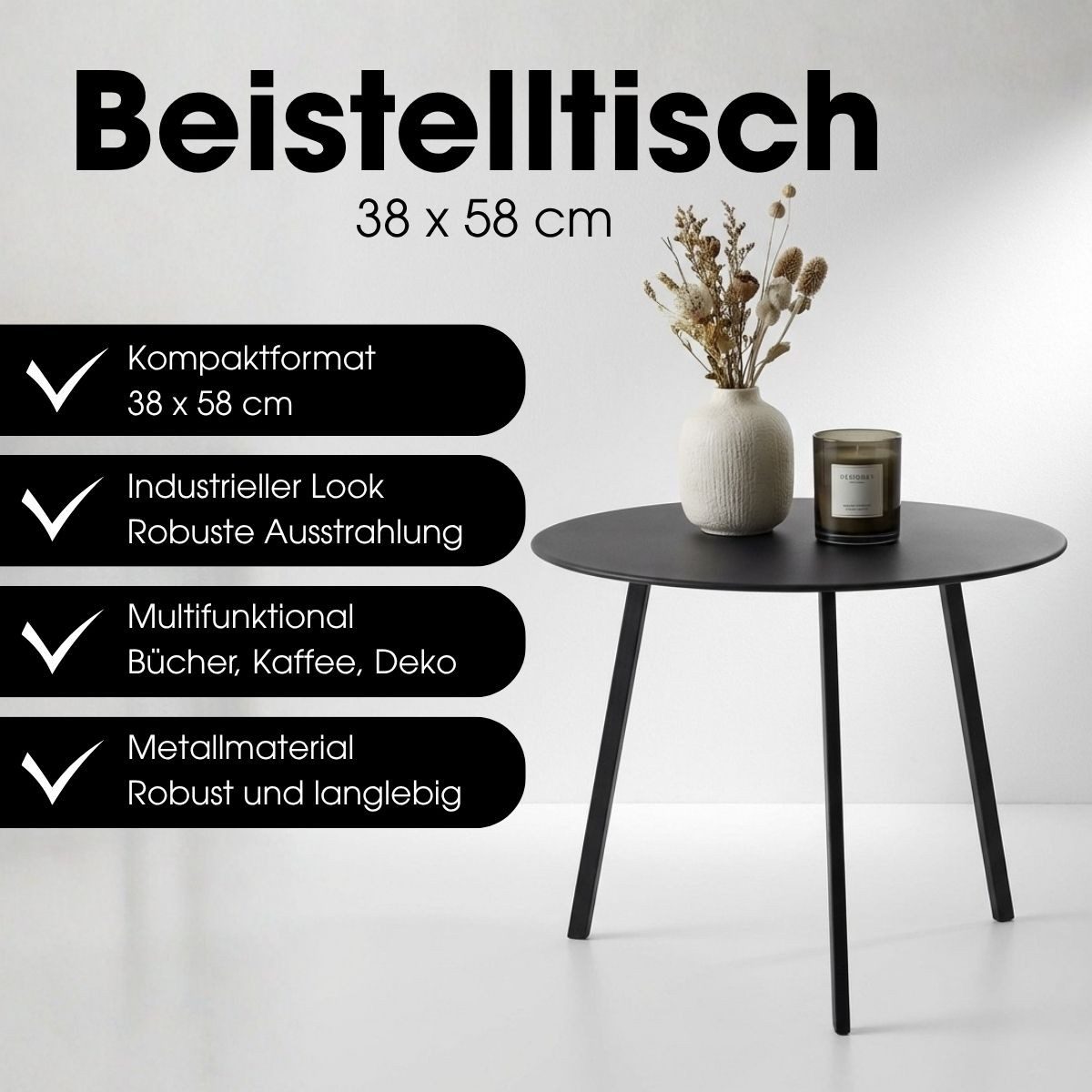 Mica Decorations Beistelltisch Mica Decorations Seattle Beistelltisch H38 x Ø58 cm Schwarz