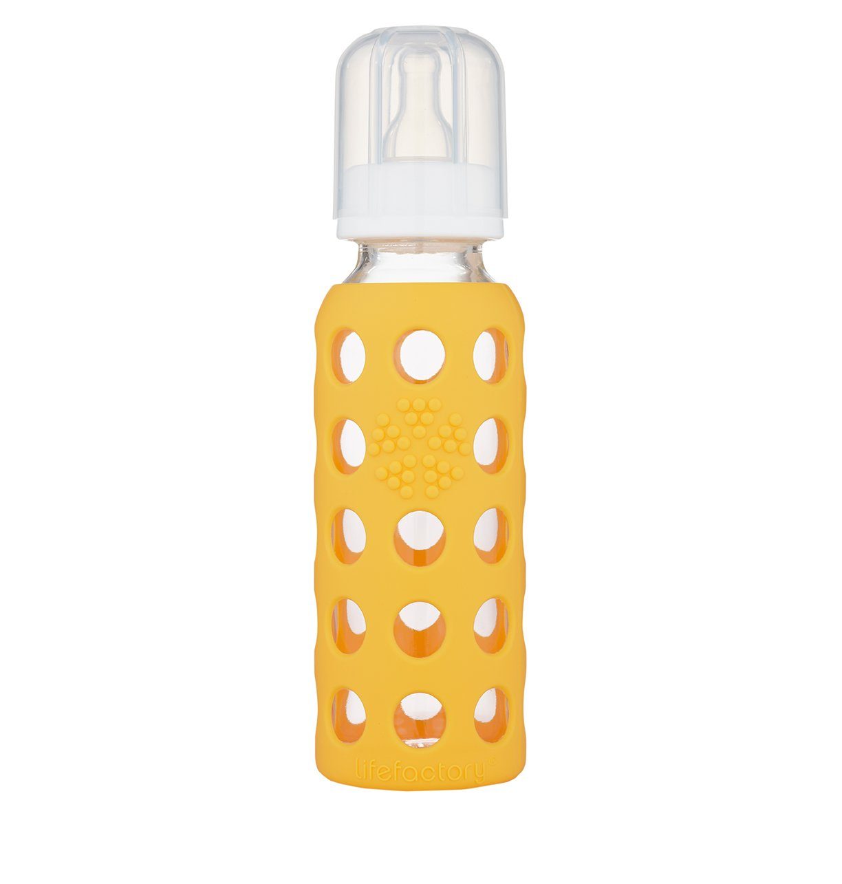 Lifefactory Babyflasche, Baby Glasflasche 250ml, inkl. Silikonsauger Gr. 2 (3-6 Monate) orange mango