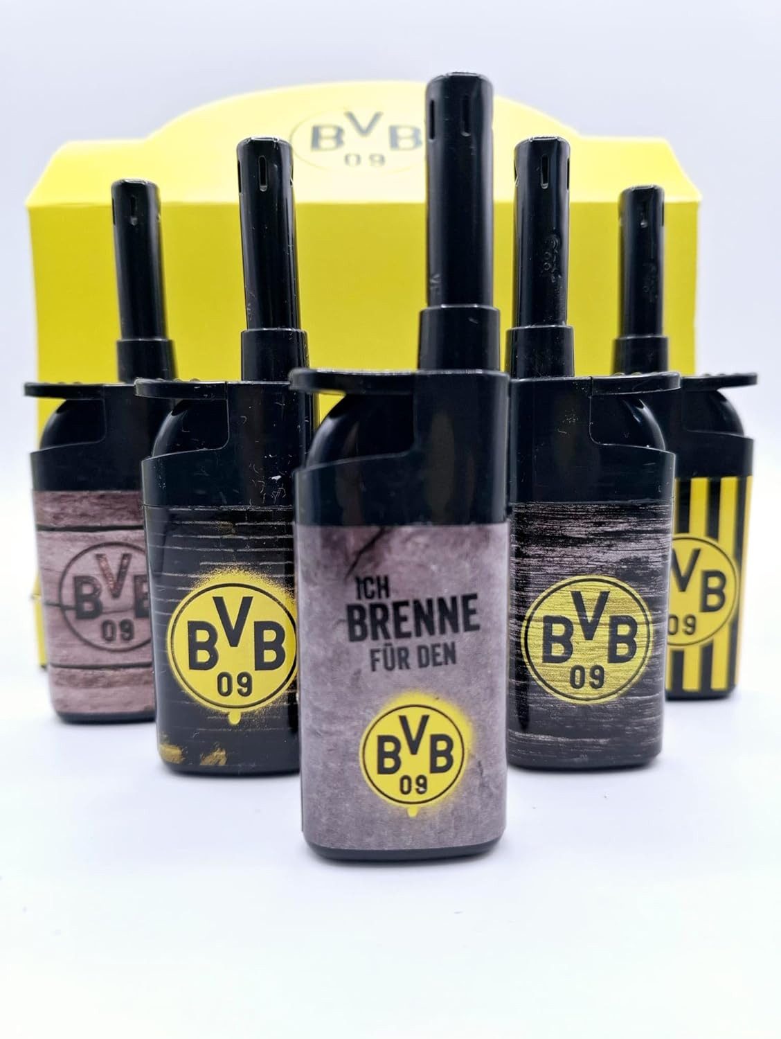 BVB Feuerzeuge 5x BVB Borussia Dortmund Lizenz Fussball Fan Artikel gelb schwarz (5-St., 5 Stück), BVB universal Stabfeuerzeug