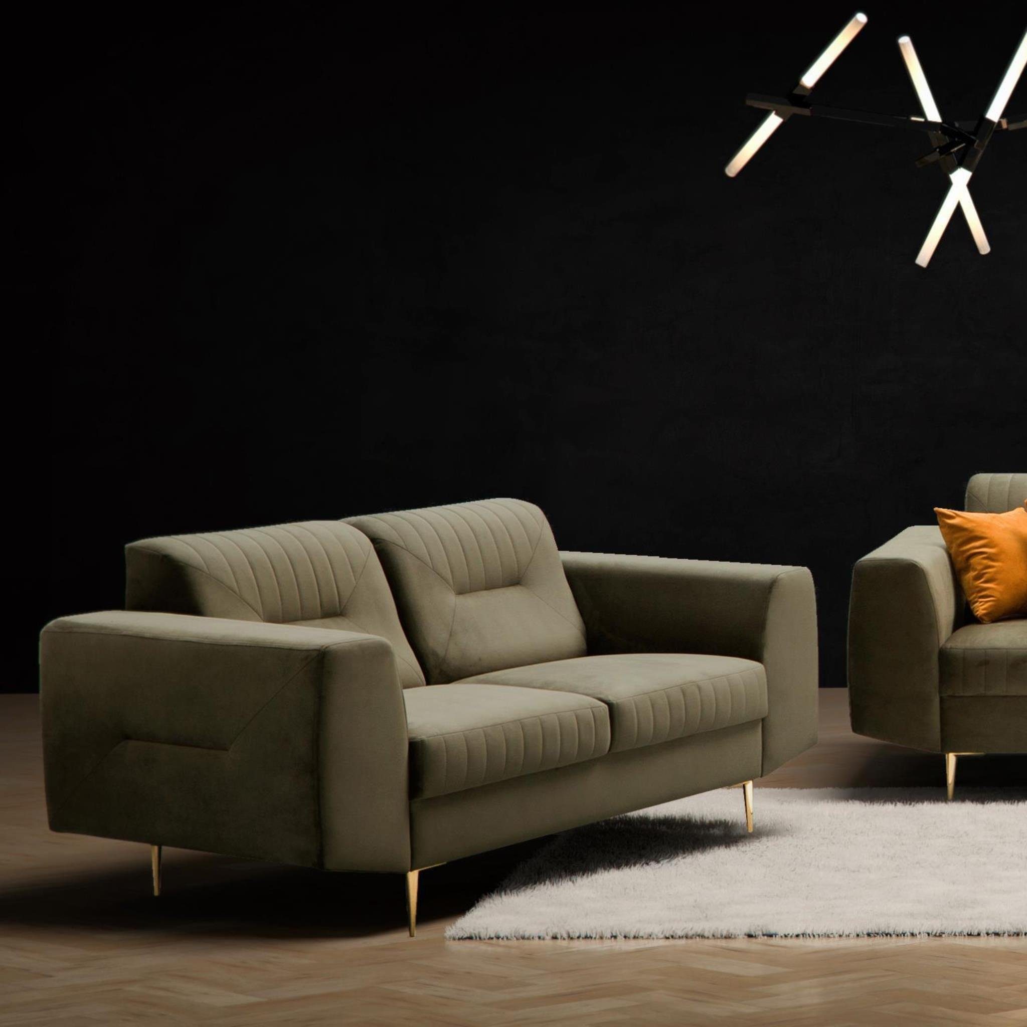 Beautysofa 2-Sitzer VENEZIA, Relaxsofa im modernes Design, mit Metallbeine, Zweisitzer Sofa aus Velours Grün (bluvel 77)