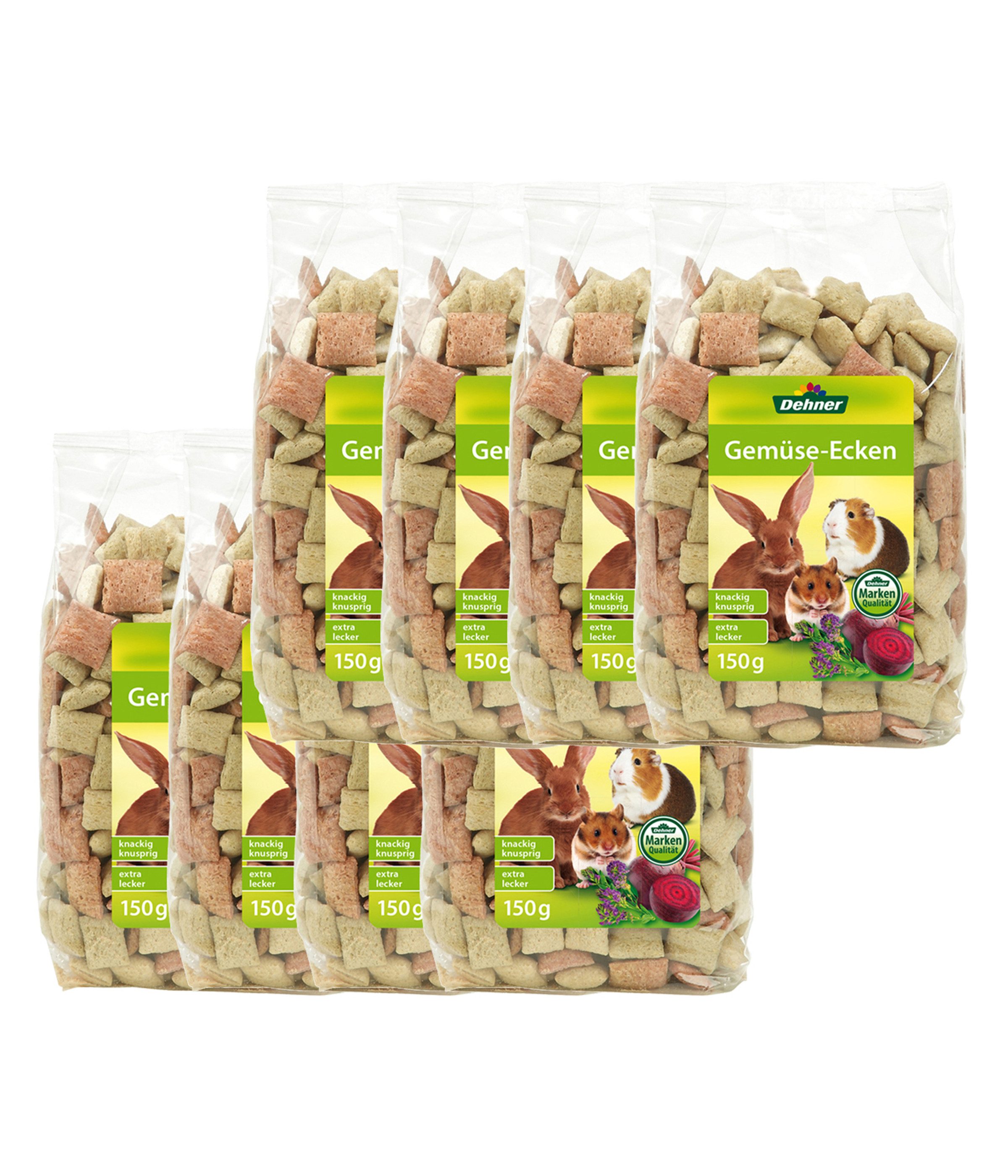 Dehner Gemüse-Ecken für Kaninchen / Nager, 8 x 150 g, knuspriger Nagersnack, mit Proteinen