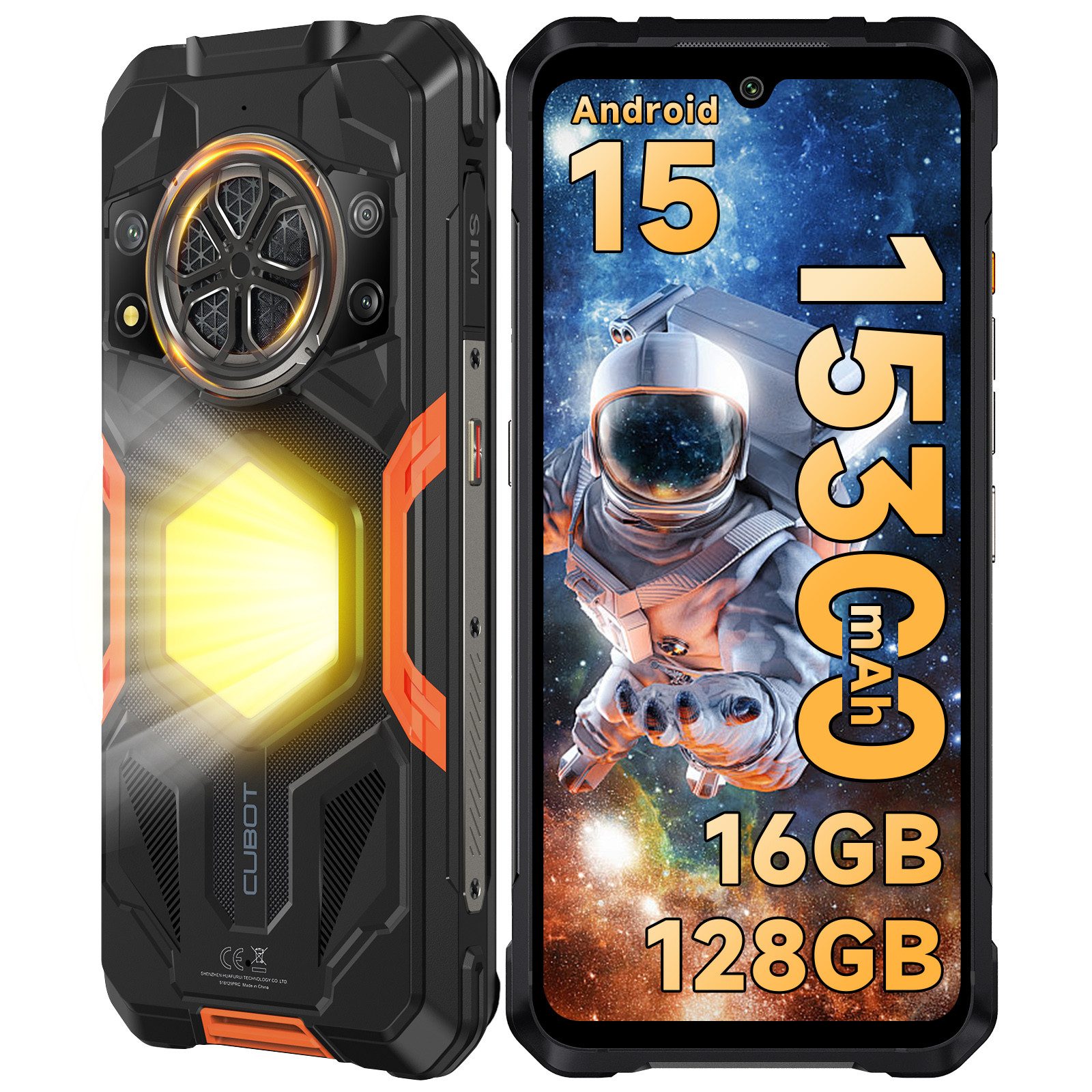 Cubot KingKong Power 5 Android 15 Outdoor Smartphone (17,48 cm/6.88 Zoll, 128 GB Speicherplatz, 64 MP Kamera, 15300mAh, 6,88'' Display, 16GB+128GB, IP68/IP69K, OTG, GPS, NFC)