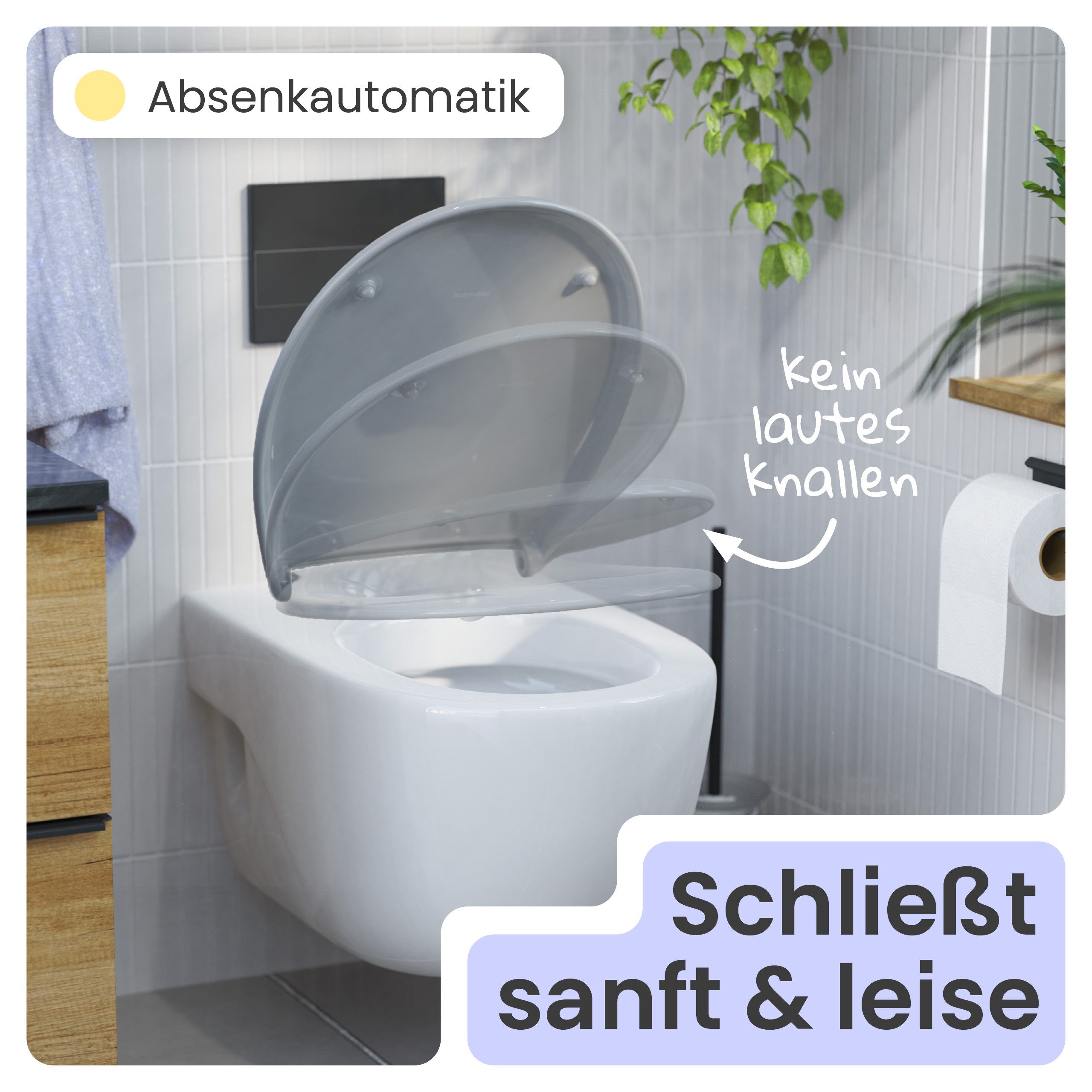 instmaier WC-Sitz Alma, Made in Germany, bakterienabweisendes Duroplast, bis 250kg, Manhattan-Grau, mit Absenkautomatik, zur Reinigung abnehmbar