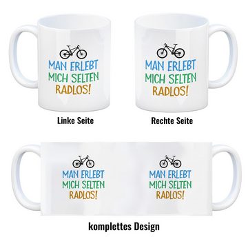 speecheese Tasse Man erlebt mich selten radlos Kaffeebecher mit Mountainbike Motiv