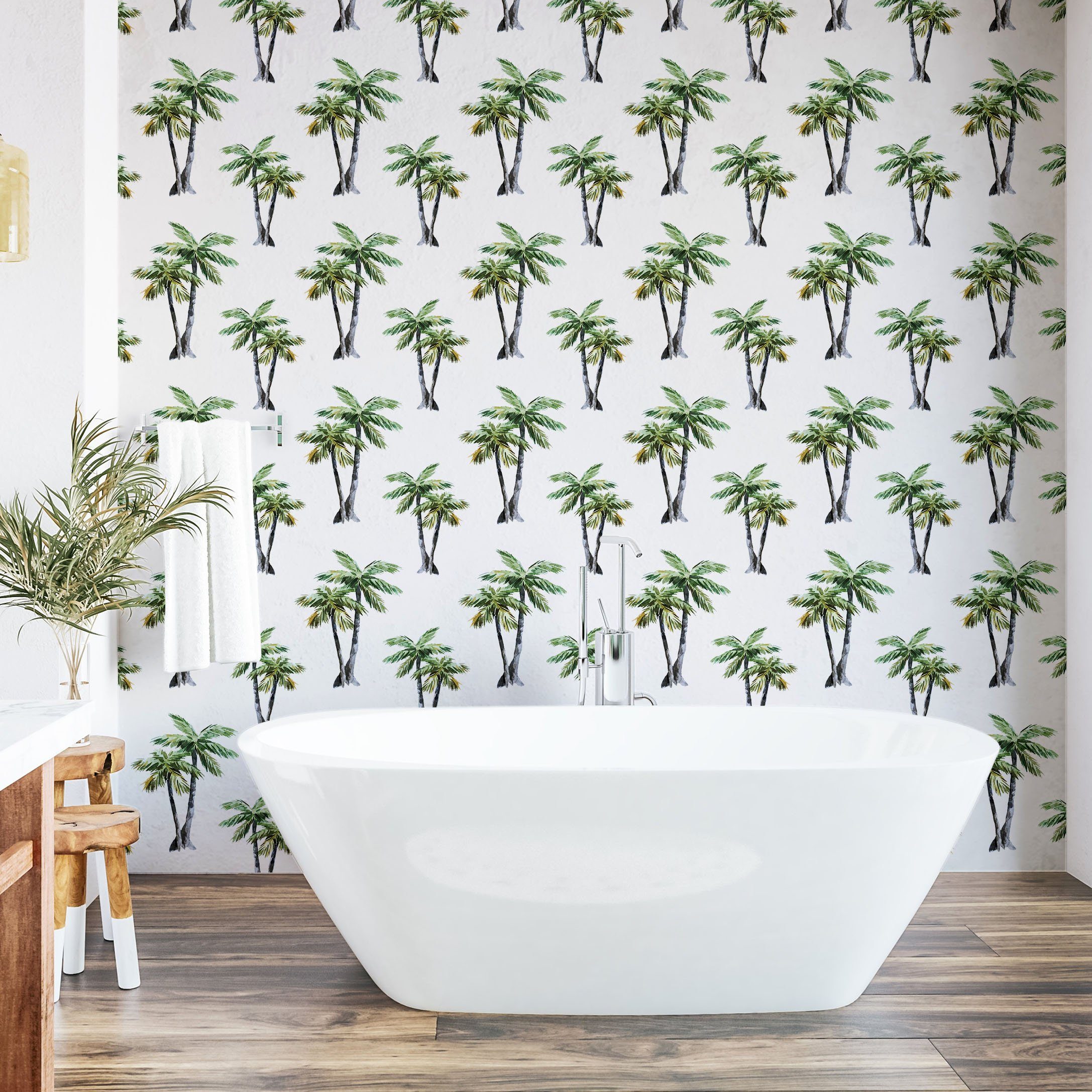 Abakuhaus Vinyltapete selbstklebendes Wohnzimmer Kunst Aquarell-Bäume Palme Küchenakzent