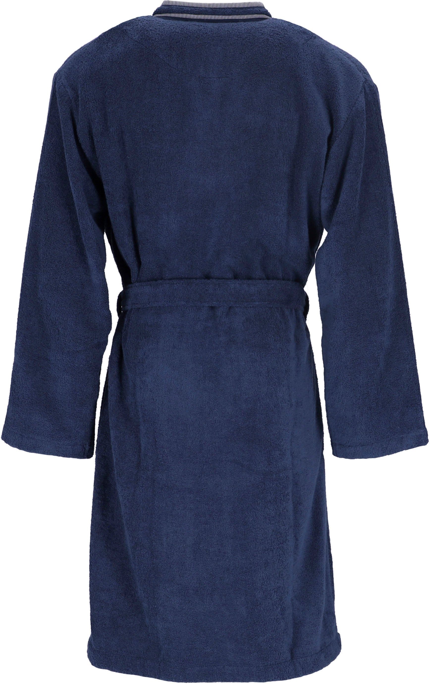 Vossen Herrenbademantel Jack, Kimono-Kragen, blau marine Langform, Gürtel Baumwolle