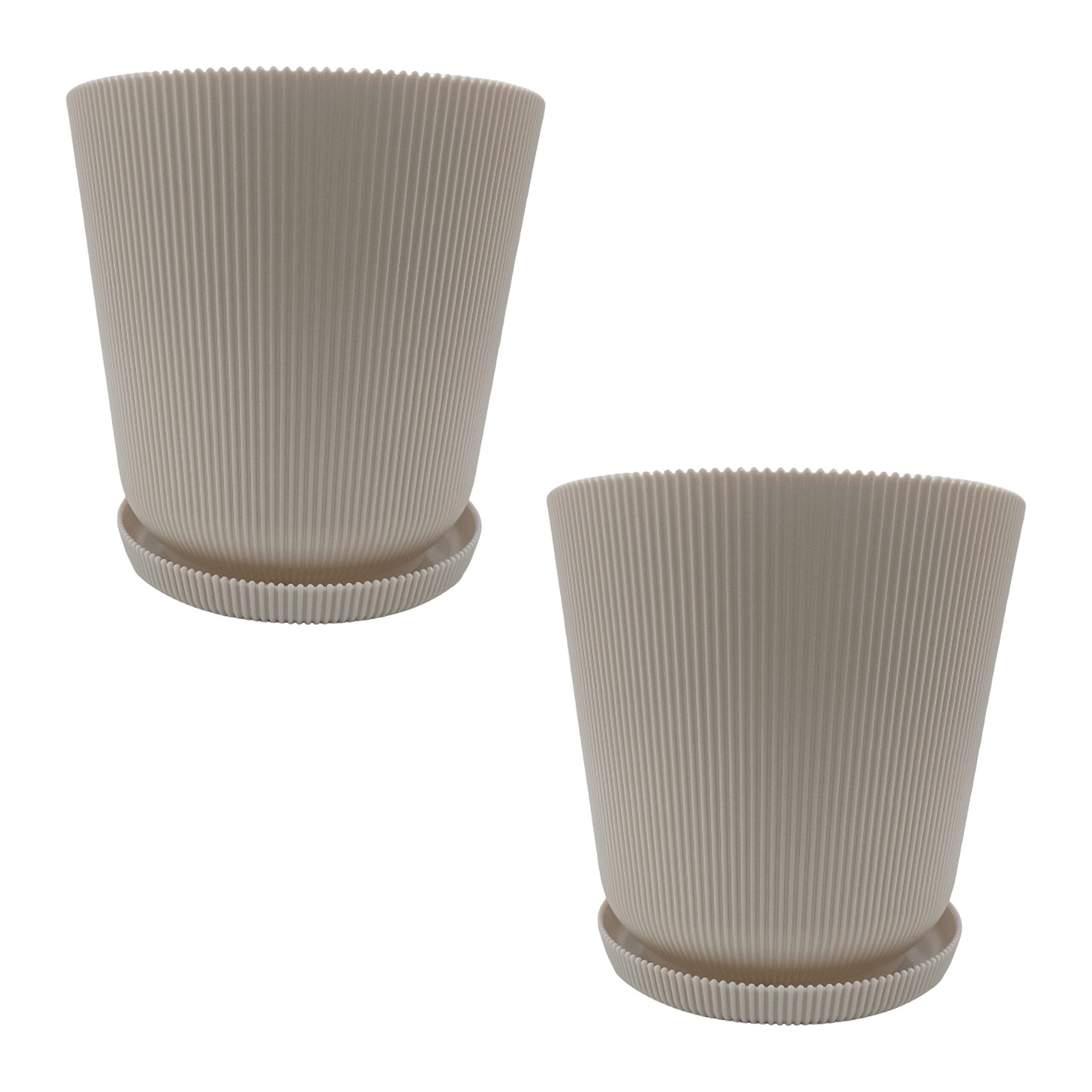 relaxdays Blumentopf mit Untersetzer 2er Set, Beige