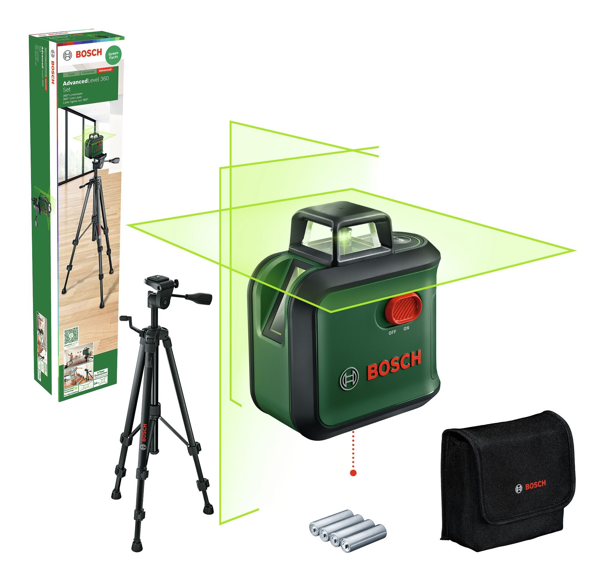 BOSCH Kreuzlinienlaser AdvancedLevel 360 Set, Kreuzlinien-Laser - im Karton