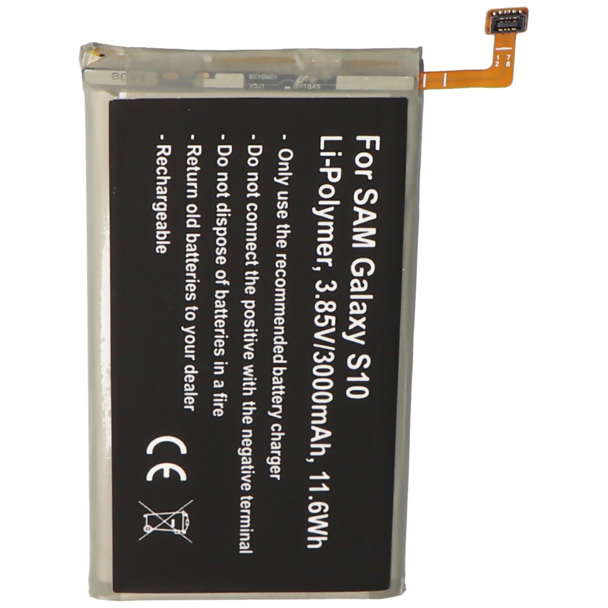 Akku passend für Samsung Galaxy S10, Li-Polymer, 3,85V, 3000mAh, 11,6 Akku