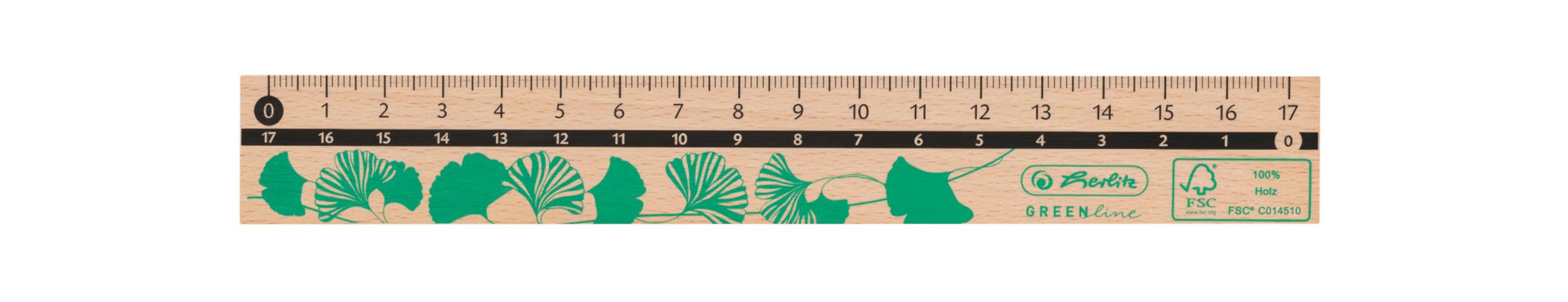 Herlitz Lineal Herlitz Holz Lineal 17cm "GREENline" für Rechts- und Linkshänder / Far