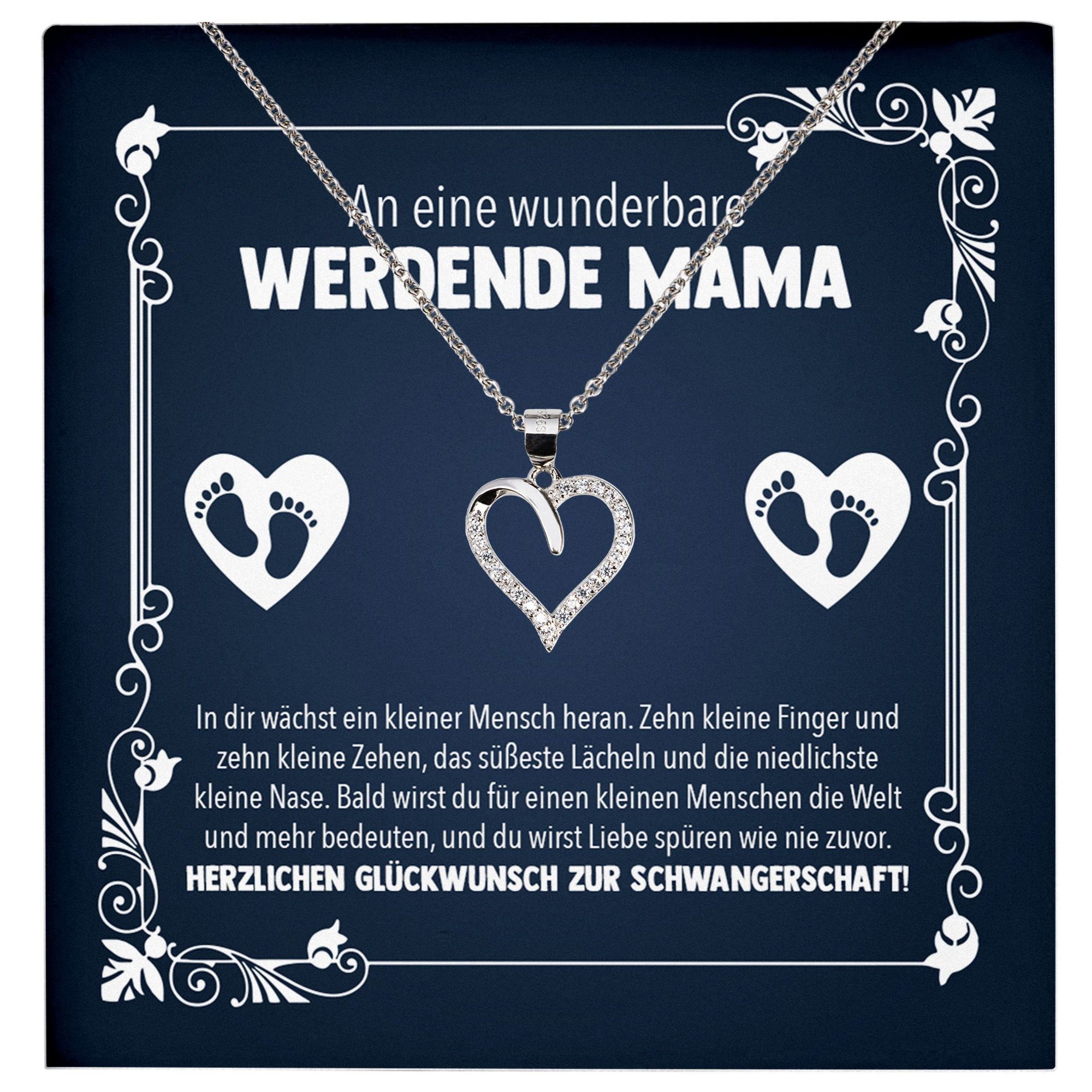 22Feels Schmuckset Schwangerschaft Geschenk Werdende Mama To Be Babyparty Herz Halskette (inkl. Geschenktasche, Karte, Poliertuch, Beutel), Echt-Silber 925/000, Karte Made In Germany