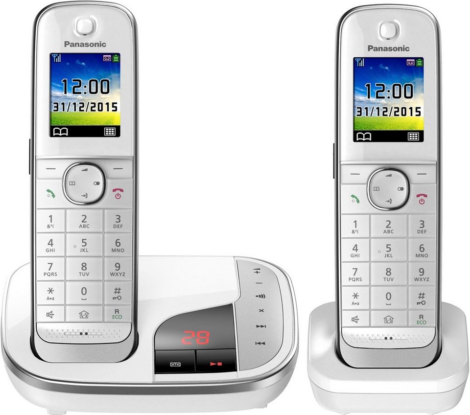 Panasonic KX-TGJ322 Schnurloses DECT-Telefon (Mobilteile: 2, mit  Anrufbeantworter, Weckfunktion, Freisprechen), 40 Klingeltöne/Melodien  (polyphone)