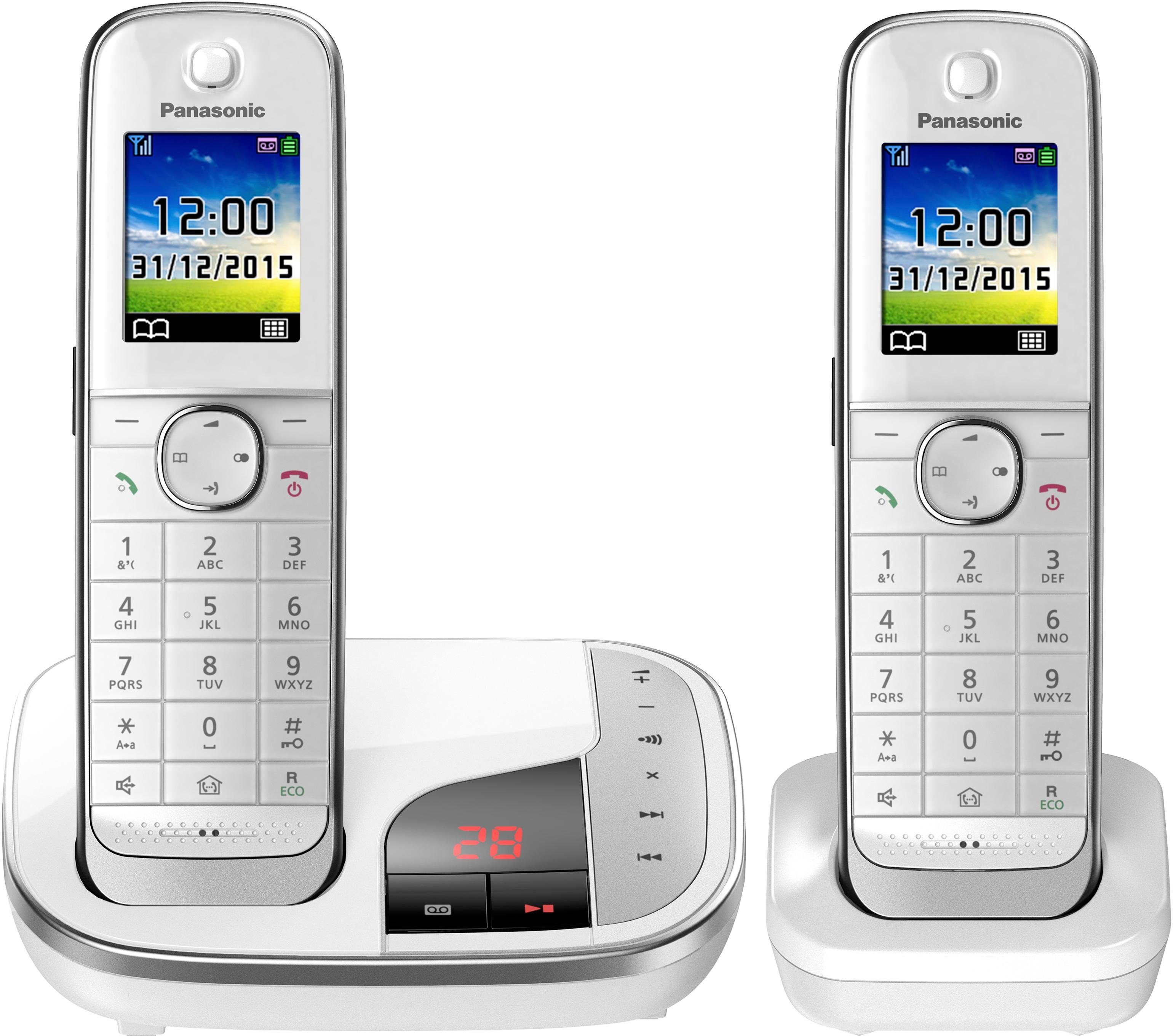 Panasonic KX-TGJ322 Schnurloses DECT-Telefon (Mobilteile: 2, mit  Anrufbeantworter, Weckfunktion, Freisprechen), mit 2 Mobilteilen, ECO-Modus  / Strahlungsarm