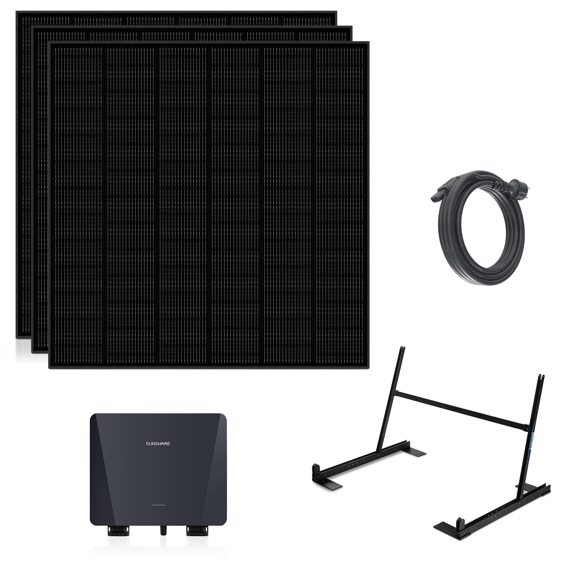 Sunshare Balkonkraftwerk Ray 855W PV-Komplettset - Wechselrichter & Flachdach-/Gartenhalterung, 285 W, Monokristallin N‑Typ TOPCon, (Komplettset), Ideal für Flachdach & Garten, leicht erweiterbar und sturmsicher
