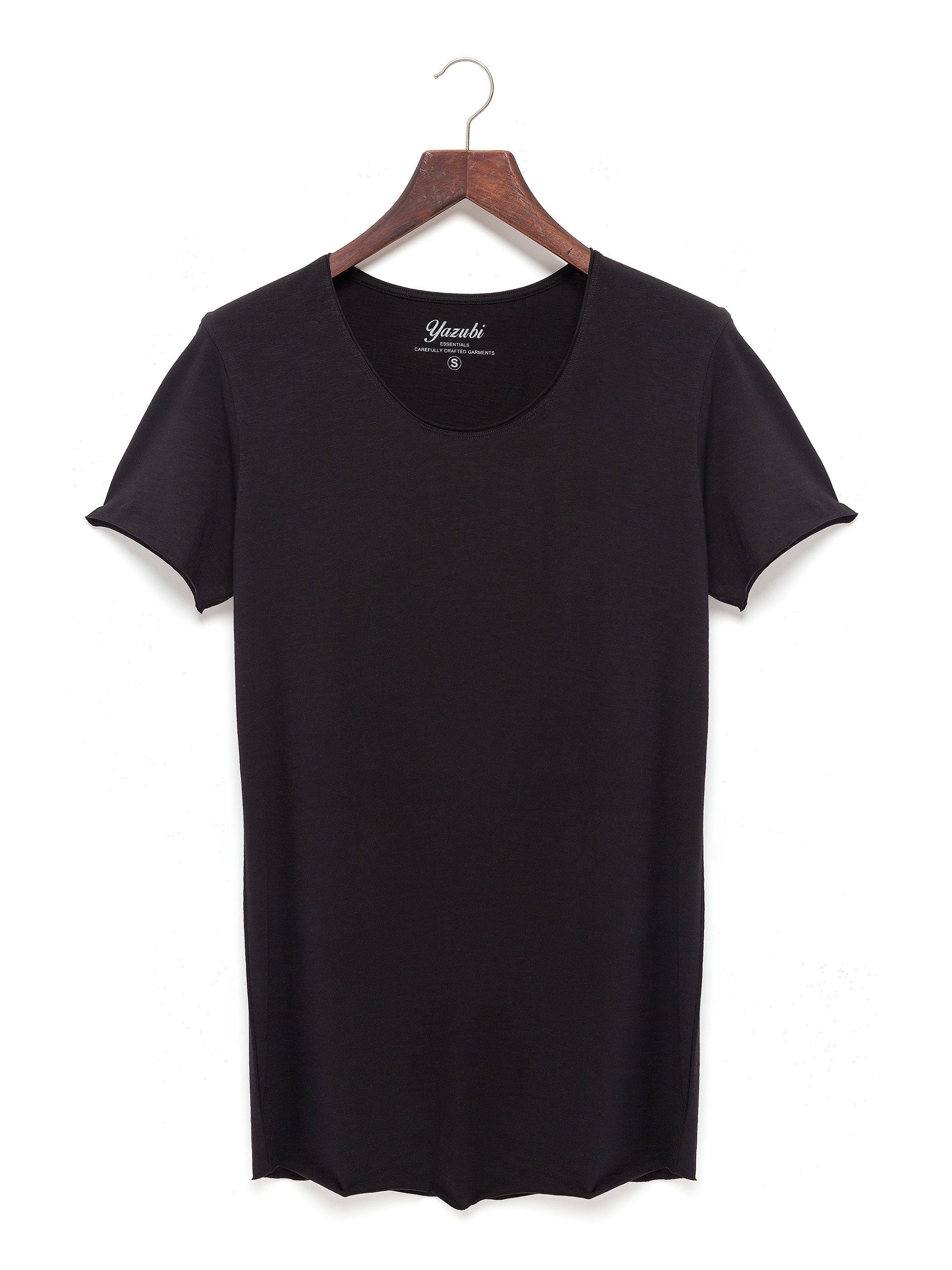 164007) Tee Basic T-Shirt Neck (black (1-tlg) Crew Schwarz Oversize Yazubi Hydrox