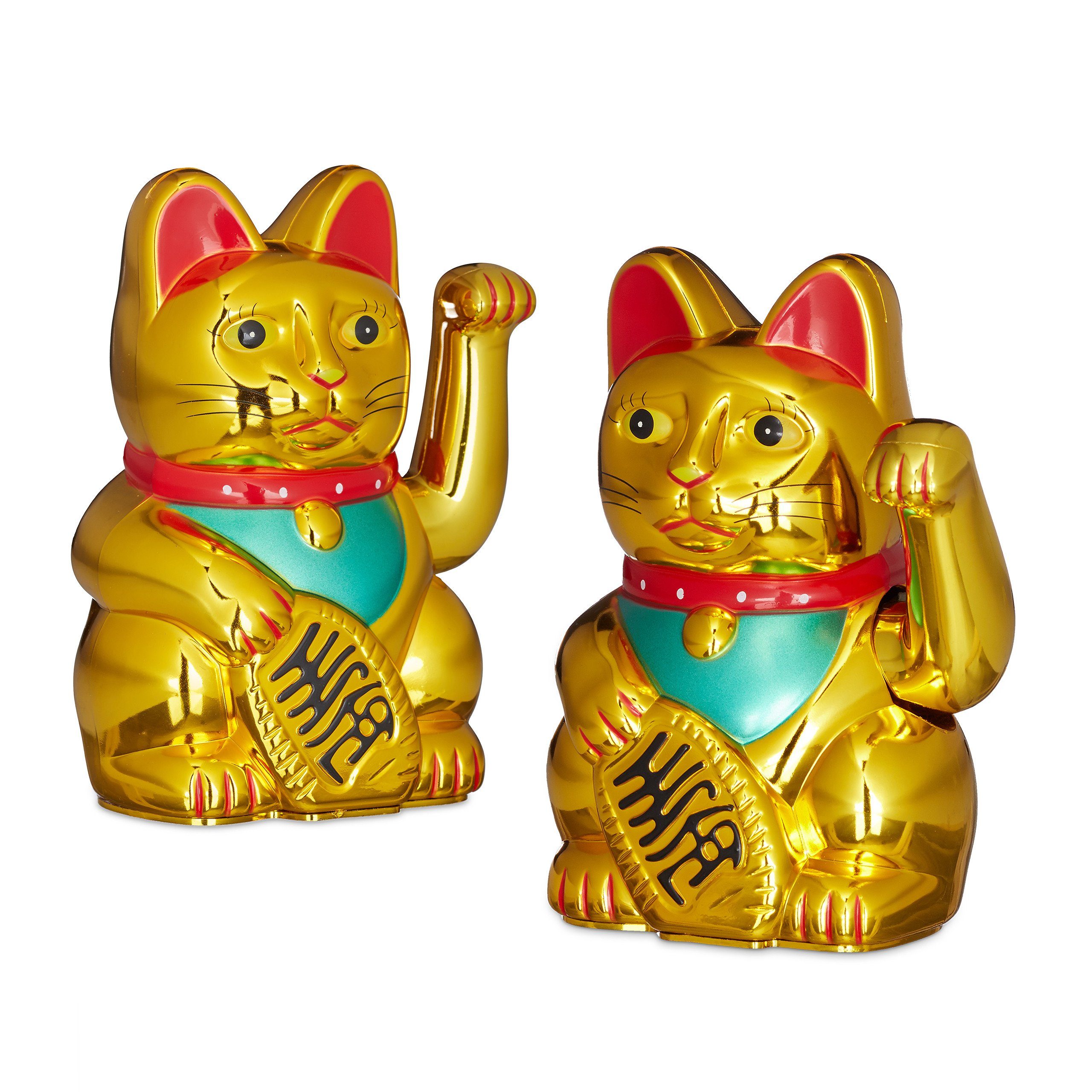 relaxdays Winkekatze 2 x Maneki Neko Winkekatze 16 cm