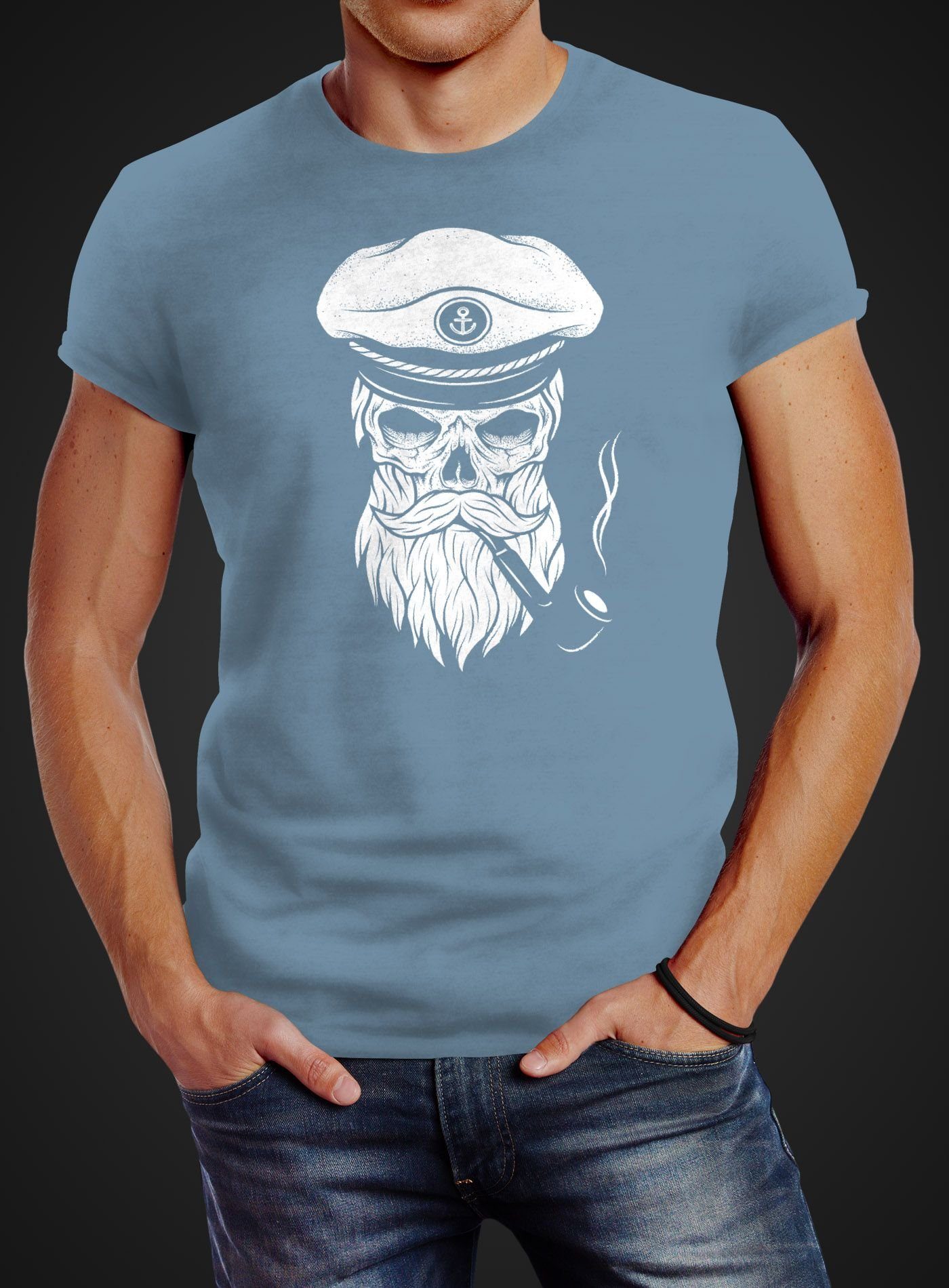 Neverless Print-Shirt Herren T-Shirt Totenkopf Kapitän günstig online kaufen