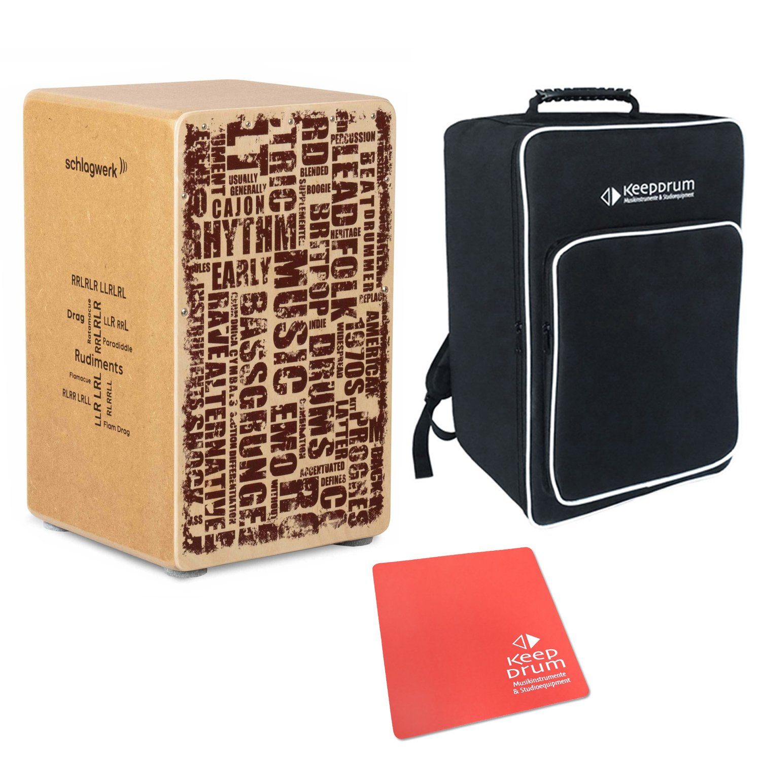 Schlagwerk Cajon Schlagwerk CP85 Cajon mit Sitzpad rot und Tasche, mit Cajon-Tasche und Sitzpad rot