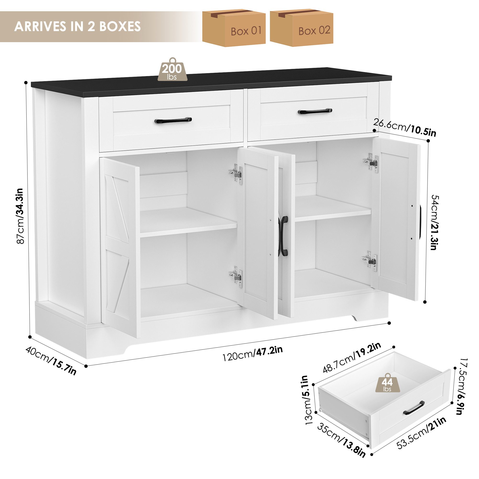 HOMECHO Buffet 120cm Sideboard Küchenschrank mit günstig online kaufen