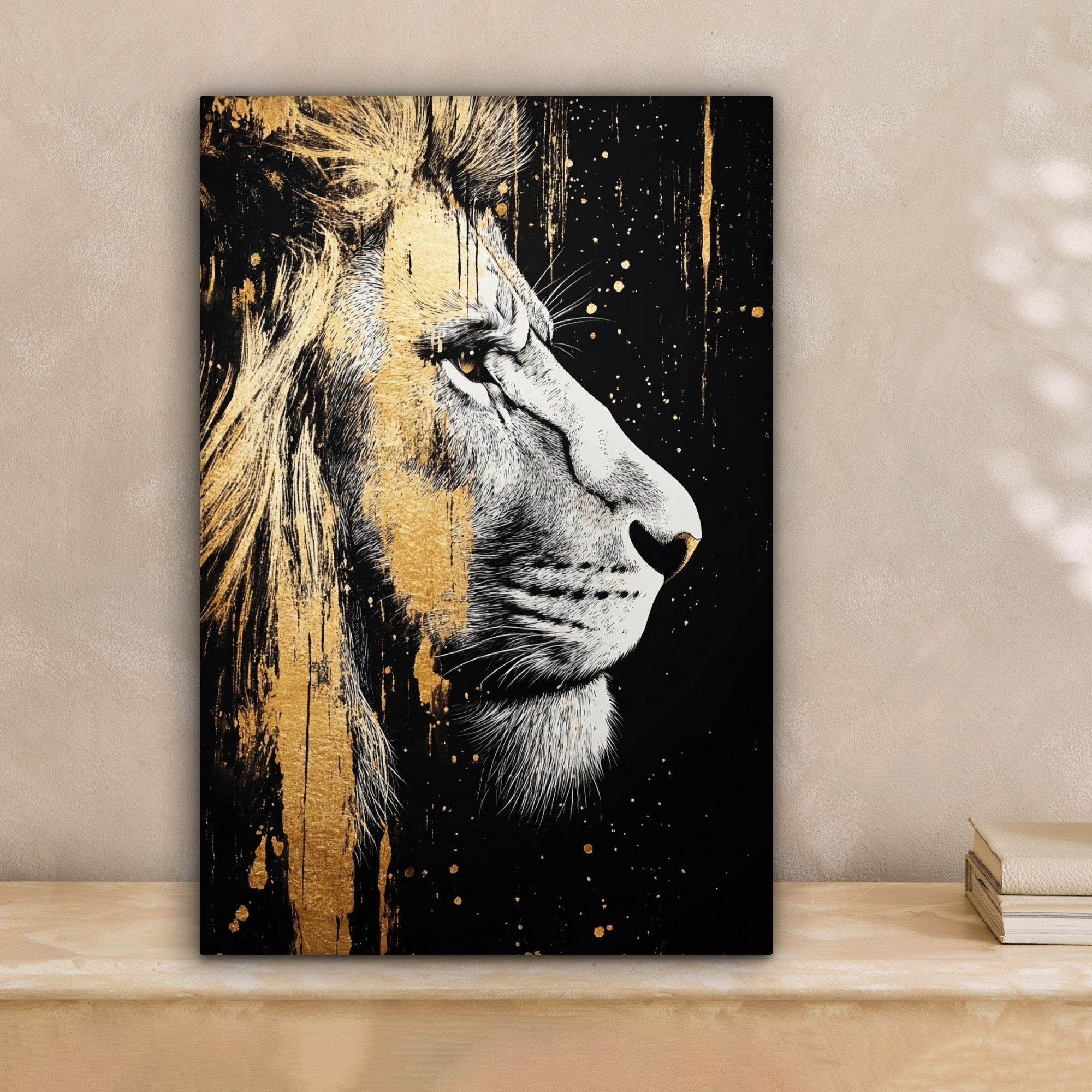OneMillionCanvasses® Leinwandbild Porträt - Löwe - Abstrakt - Gold, Fotodru günstig online kaufen