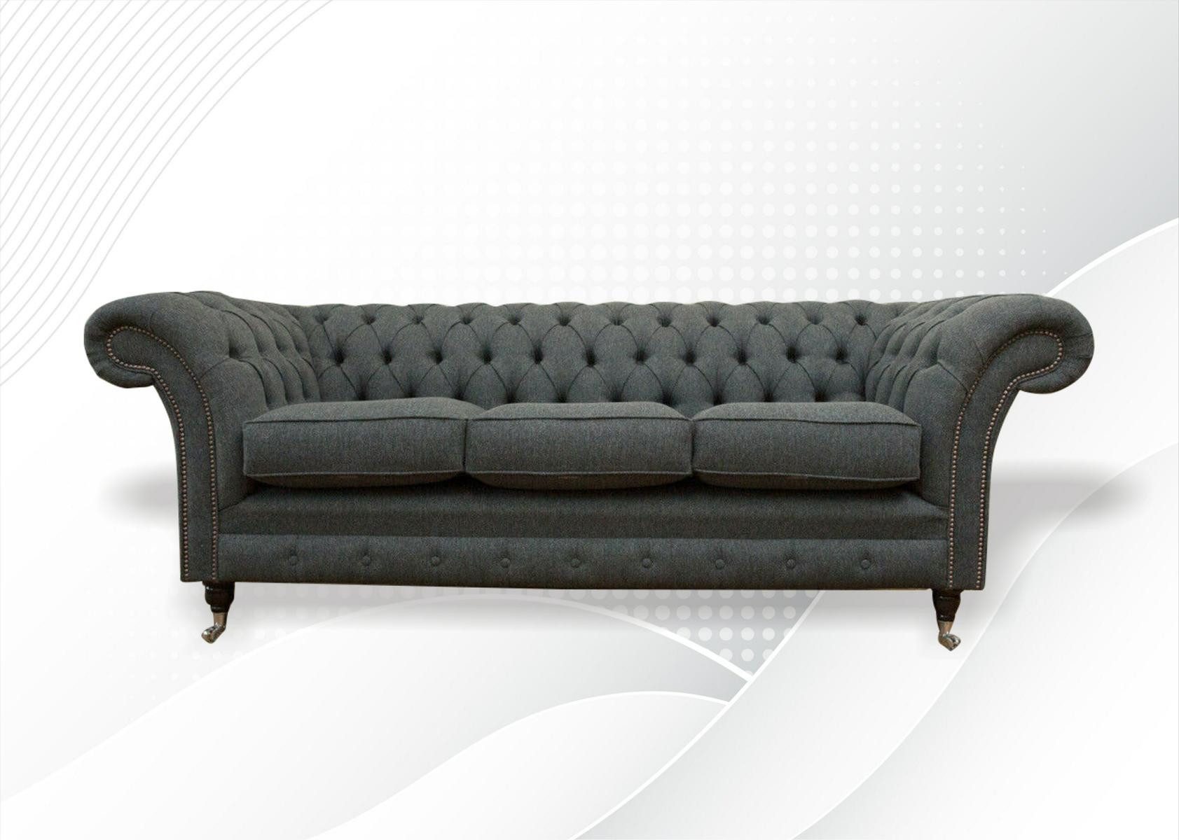 JVmoebel Chesterfield-Sofa Elegantes graues Chesterfield Sofa mit hochwertigem Textilbezug, Packung, Made in Europa