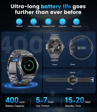 FoxBox Smartwatch (1,43 Zoll, Android, iOS), mit Telefonfunktion100+Sportmodi Fitnessuhr Tracker Pulsmesser, IP68