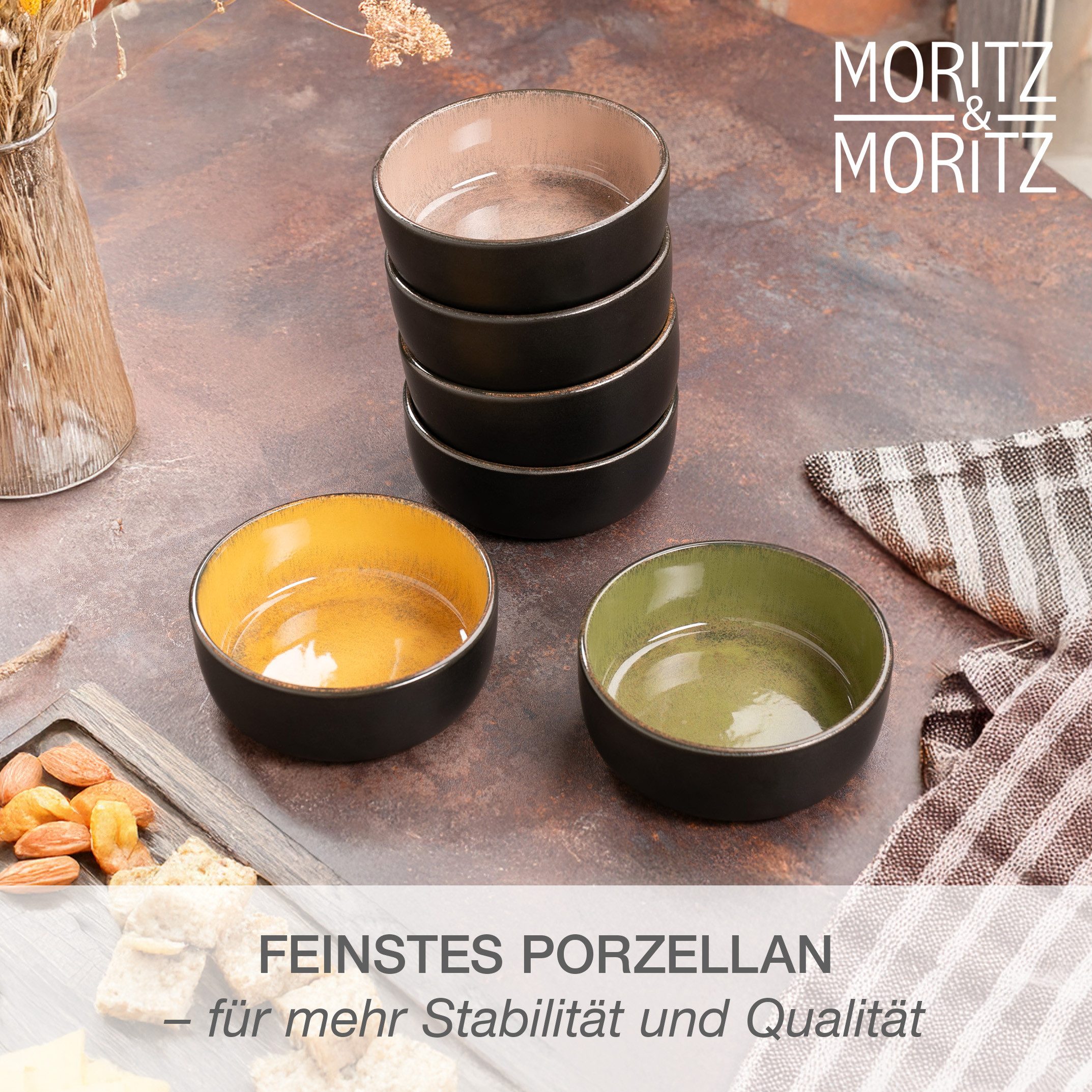 Moritz & Moritz Müslischüssel VIDA Müslibowl für 6 Personen Vintage, Porzellan, (Set, 6-tlg), Stylisches Schalen Set