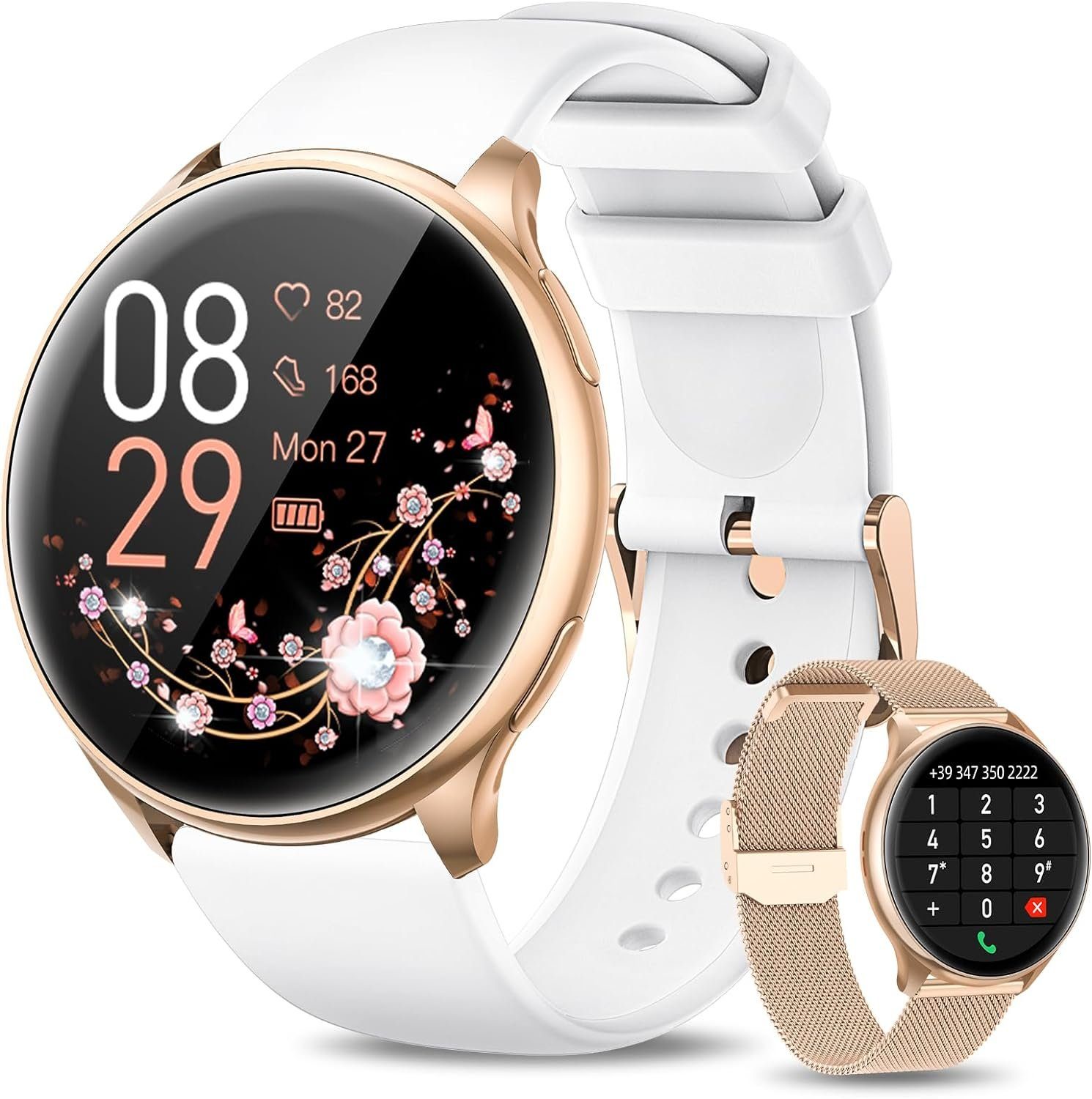 RUXINGX G35 Smartwatch (1.3 Zoll, Android/iOS), Damen-Smartwatch: 1,32  Zoll, Telefon Herzfrequenz, 14 Tage Akku