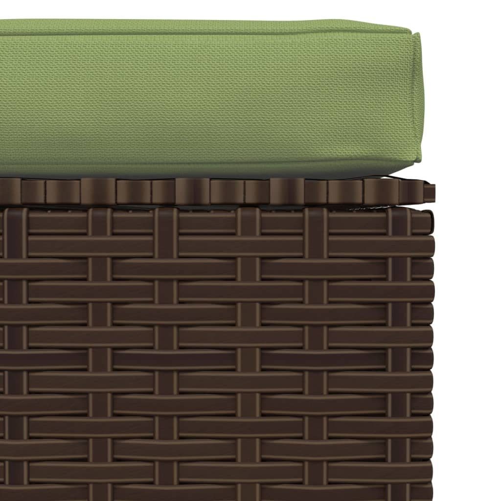 Teile Grün vidaXL Poly Loungesofa 1 Rattan, Braun mit Braun Gartenhocker cm 70x70x30 Kissen und