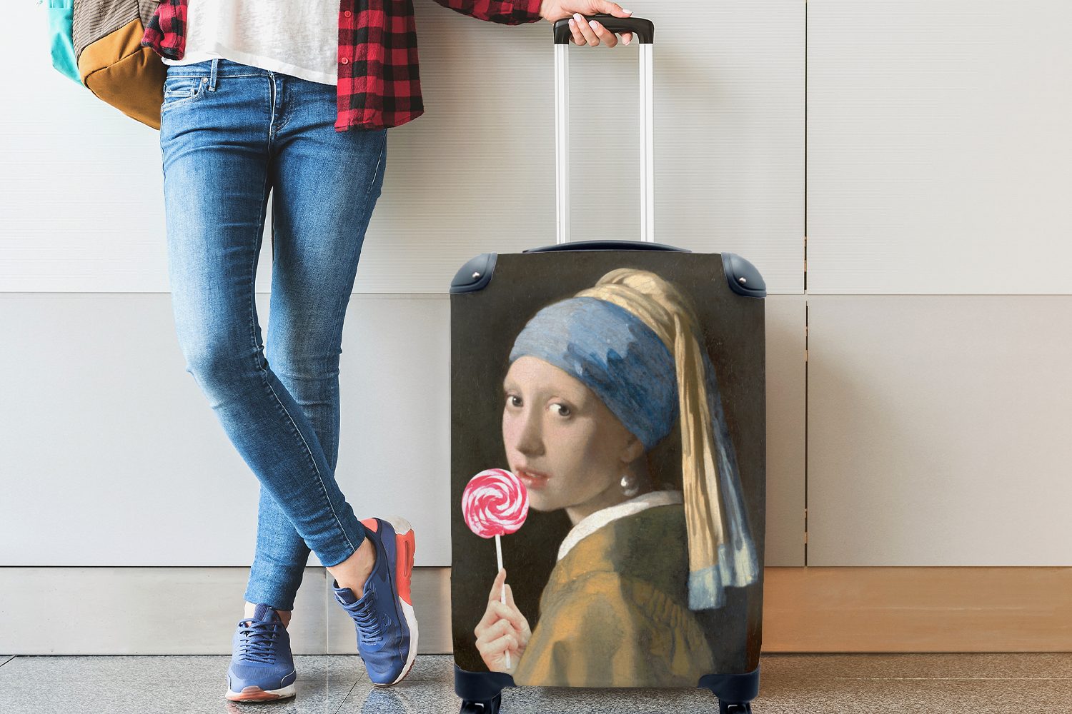 MuchoWow Handgepäckkoffer Reisekoffer Lollipop, - Perlenohrring - Reisetasche Ferien, mit Das 4 Handgepäck Trolley, rollen, dem Mädchen Rollen, für mit Vermeer