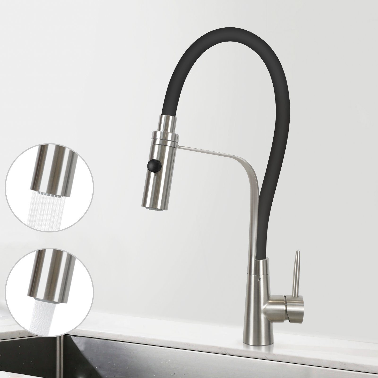 Küchenarmatur Wasserhahn Schwarz - Armatur mit Brause 360°Schwenkbarer Küche