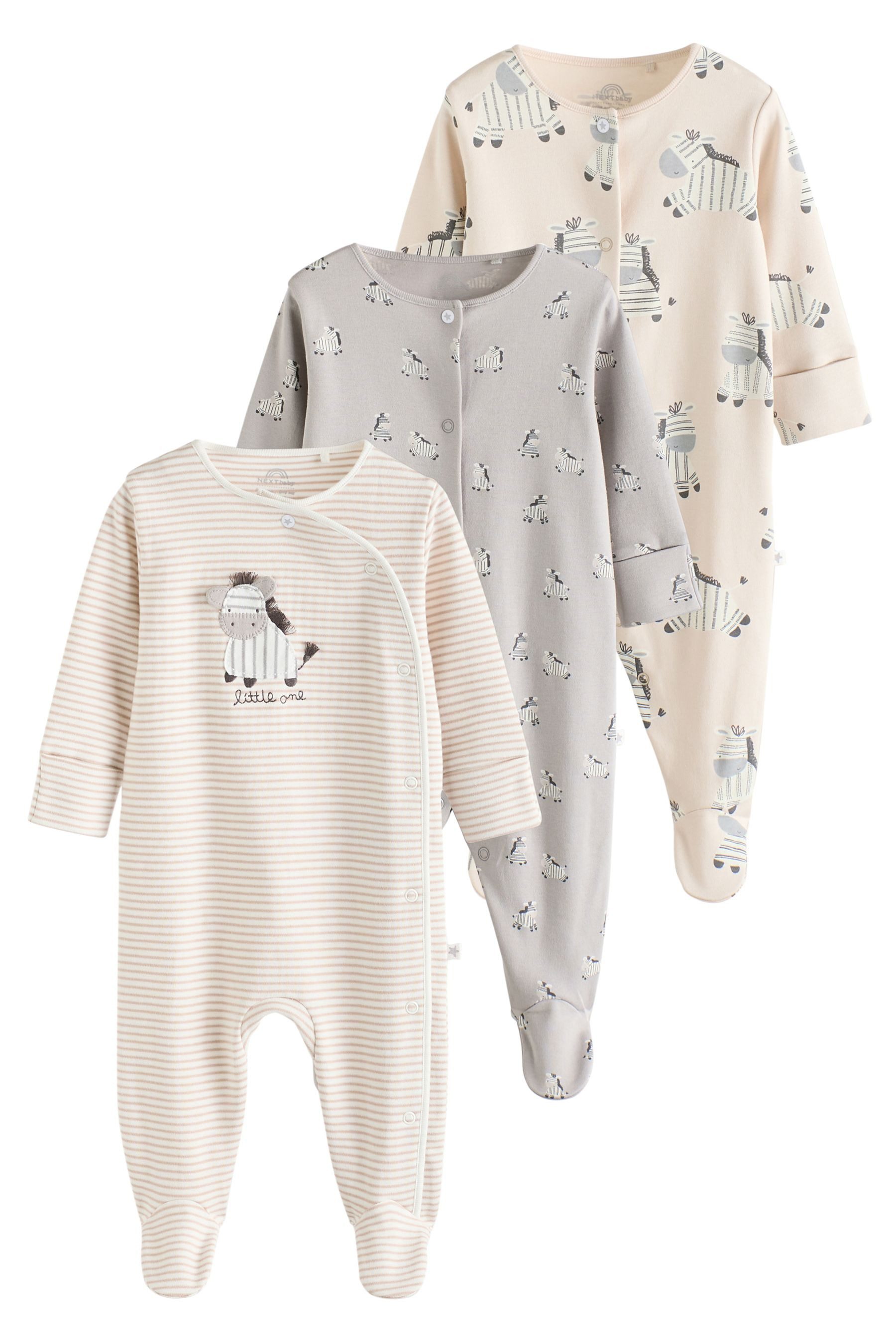 Schlafoverall 3er-Pack Baby Zebra-Sschlafanzüge aus Baumwolle