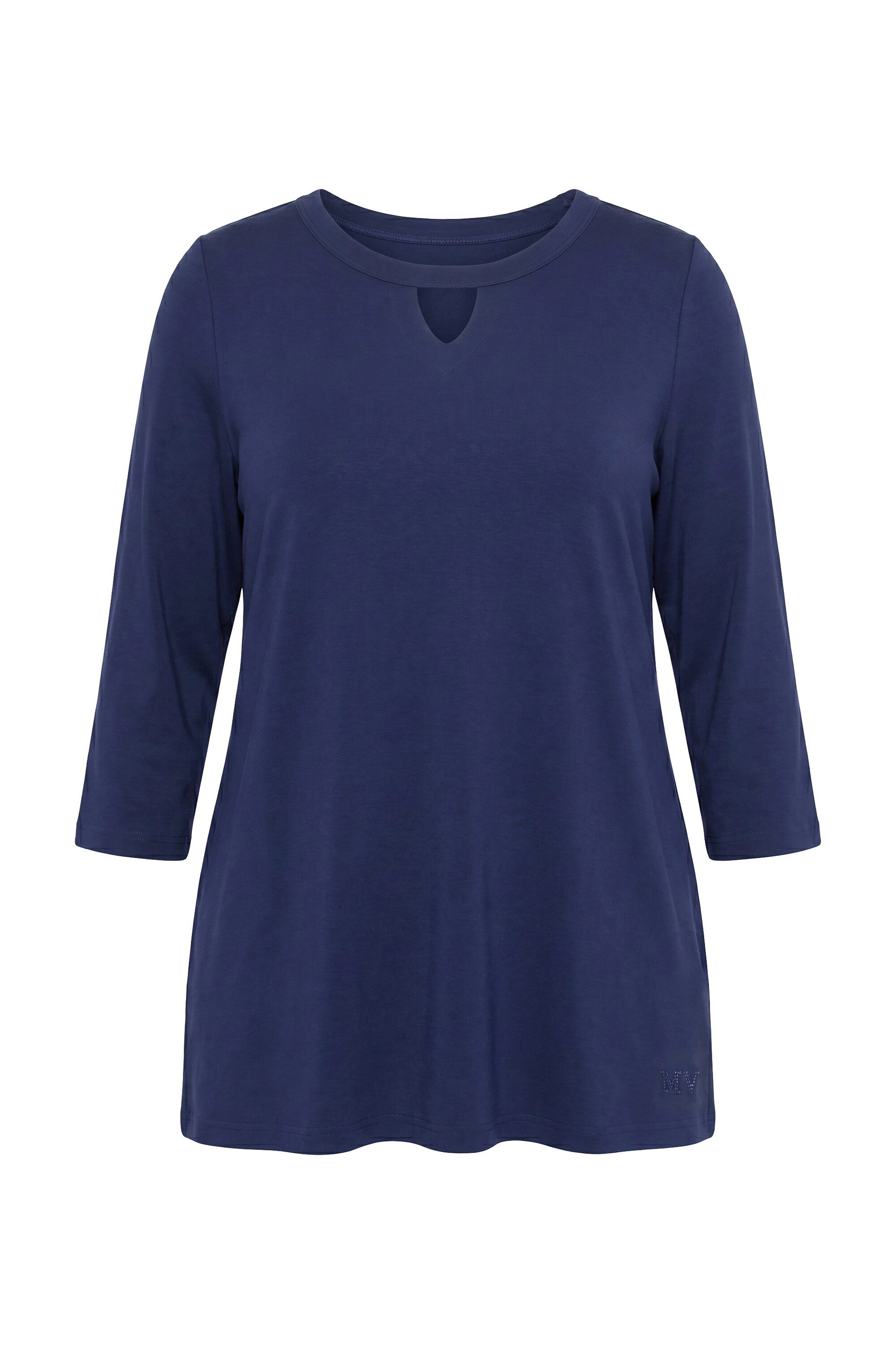 Ulla Popken T-Shirt Shirt Glitzermotiv A-Linie Keyhole Rundhals