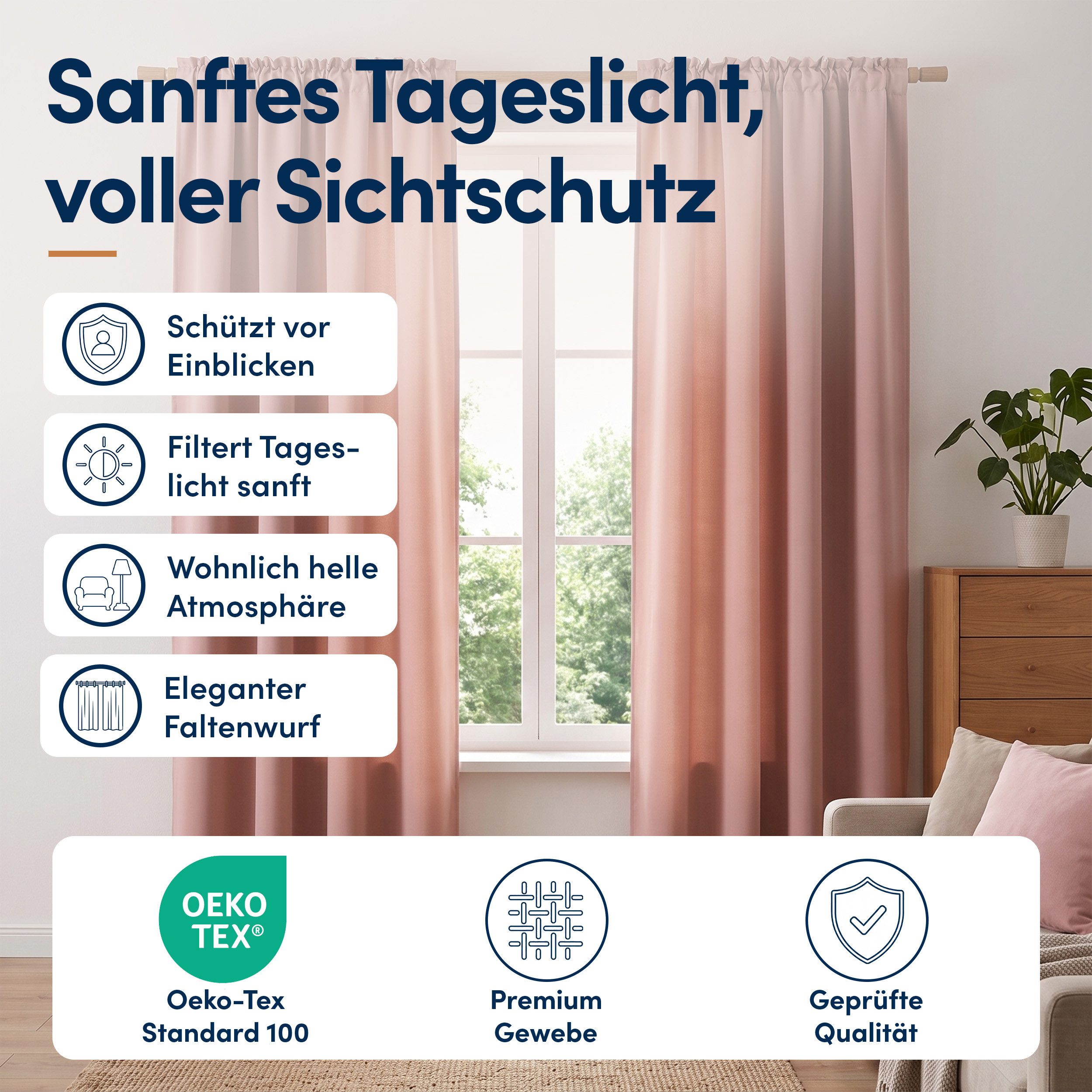 Stoffschmiede Gardine Blickdicht - Kräuselband & Ösen, Kräuselband – Bild 2 von 5