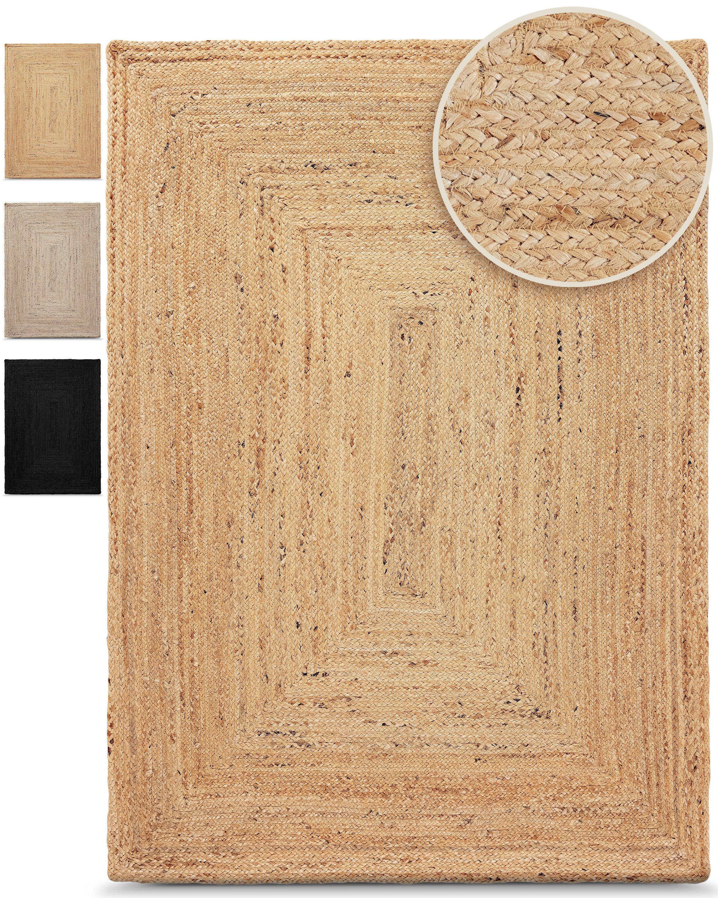 carpetfine Teppich Nele Juteteppich Naturfaser, rechteckig, Höhe: 6 mm, geflochtener Wendeteppich aus 100% Jute, quadratisch und als Läufer