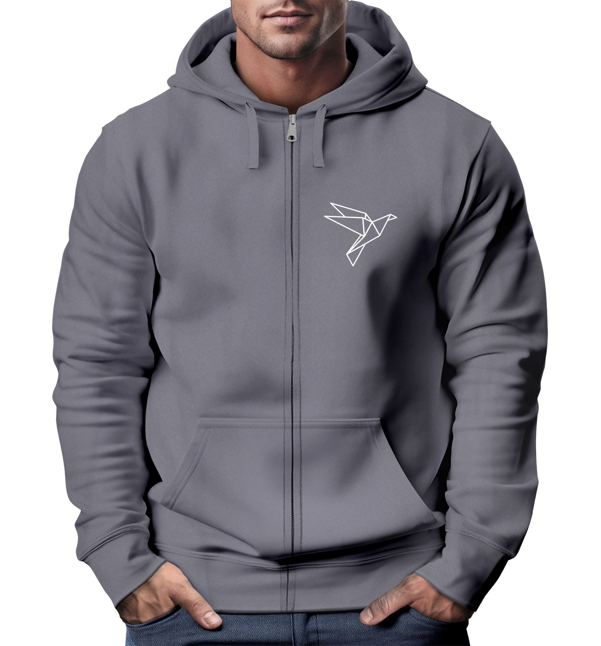 Neverless Sweatjacke Zip-Hoodie Herren Sweatjacke mit Kapuze Polygon Print Vogel Origami