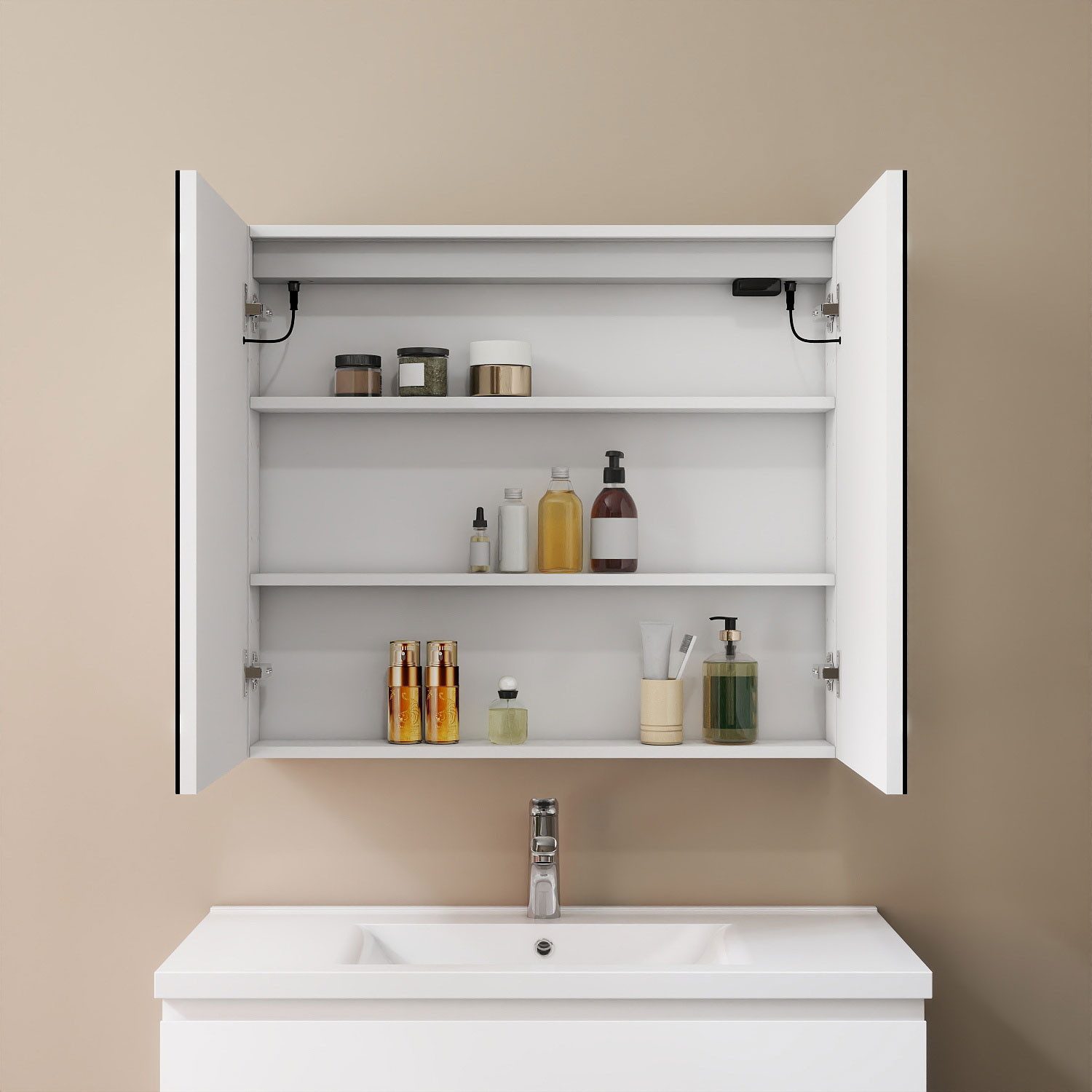 duschspa Spiegelschrank LED Badschrank mit Steckdose drei Lichtfarbe dimmba günstig online kaufen