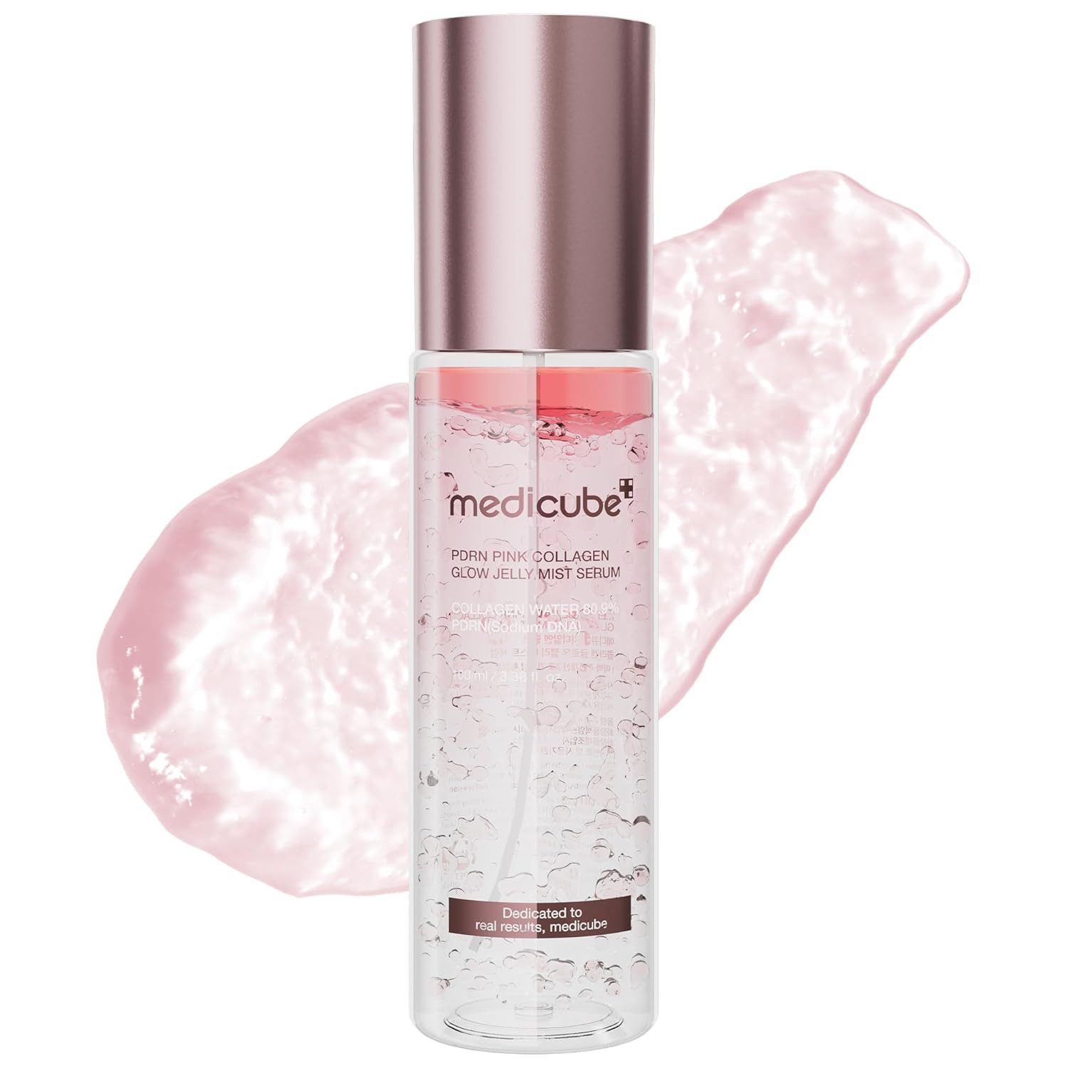 Medicube Gesichtsserum PDRN Pink Collagen Glow Jelly Mist Serum 100ml – Dual Texture Serum Mist Spray mit Niacinamide, Glutathione & Hyaluronic Acid – Hydration, Glow Jelly Mist Serum 100ml für strahlende Hautpflege