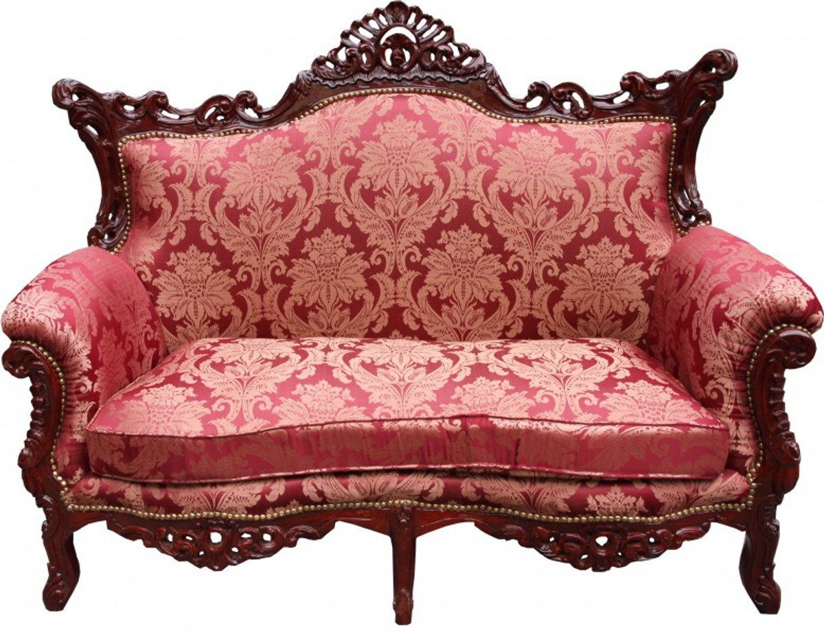 Casa Padrino 2-Sitzer Barock 2er Sofa Master Bordeaux Muster / Braunrot - Wohnzimmer Couch Möbel Lounge