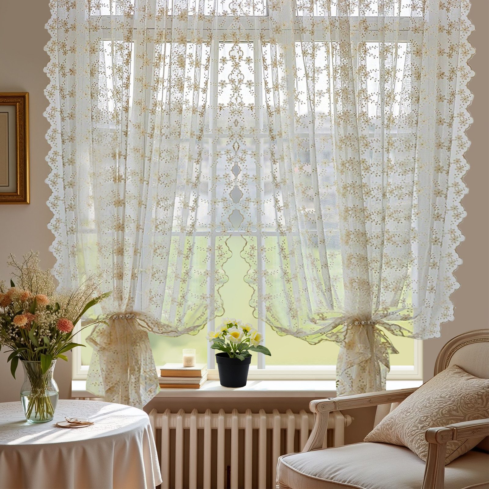 BTTO V&G Gardine Vorhang 2 Stück, Transparent Voile, Boho Blumen Gardinen, günstig online kaufen