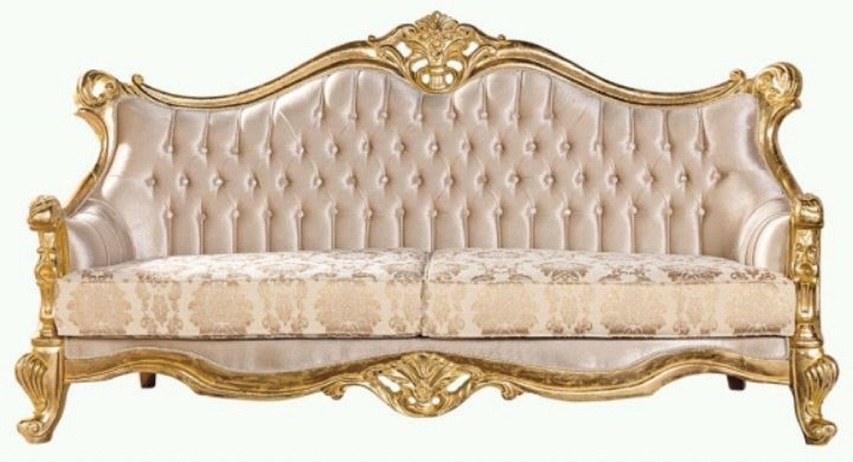 Casa Padrino Sofa Luxus Barock Sofa Beige / Gold - Prunkvolles Wohnzimmer Sofa mit Muster - Barock Wohnzimmer Möbel - Edel & Prunkvoll | Alle Sofas